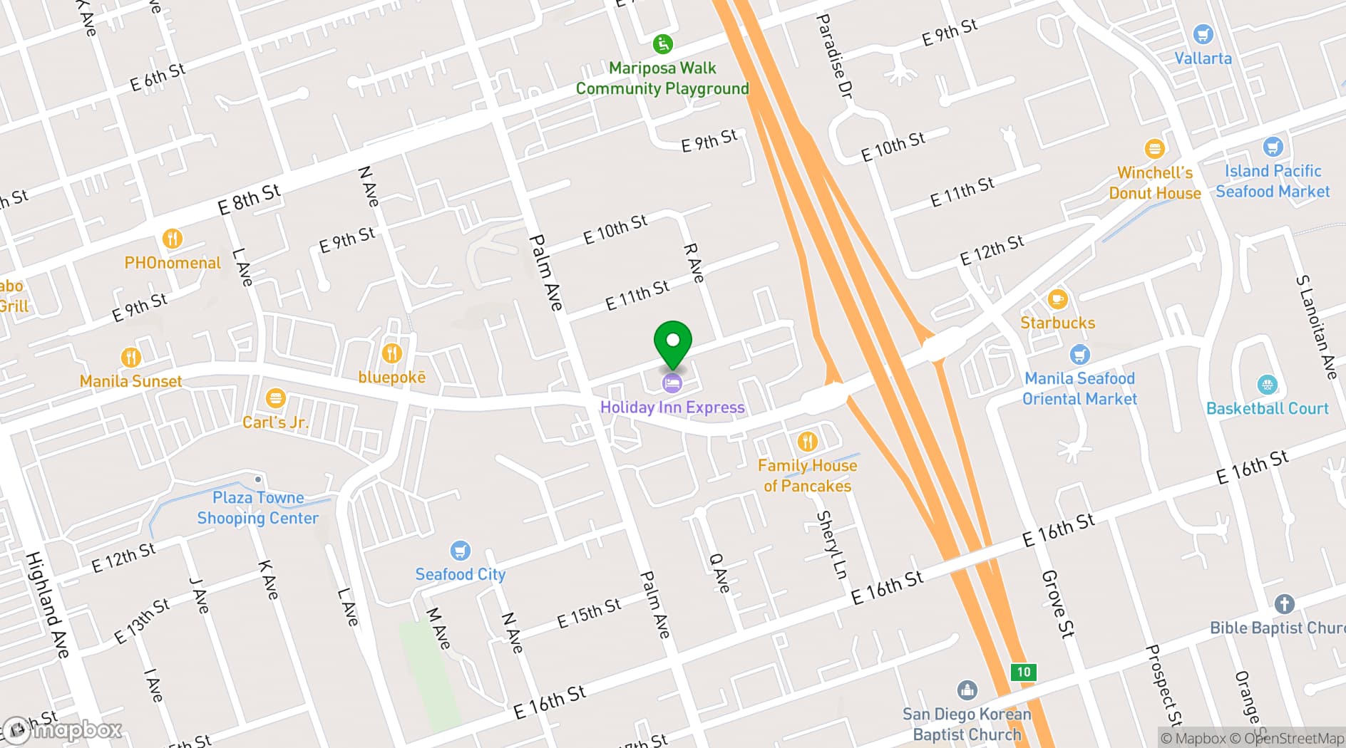 Map showing Holiday Inn Express San Diego South-National City