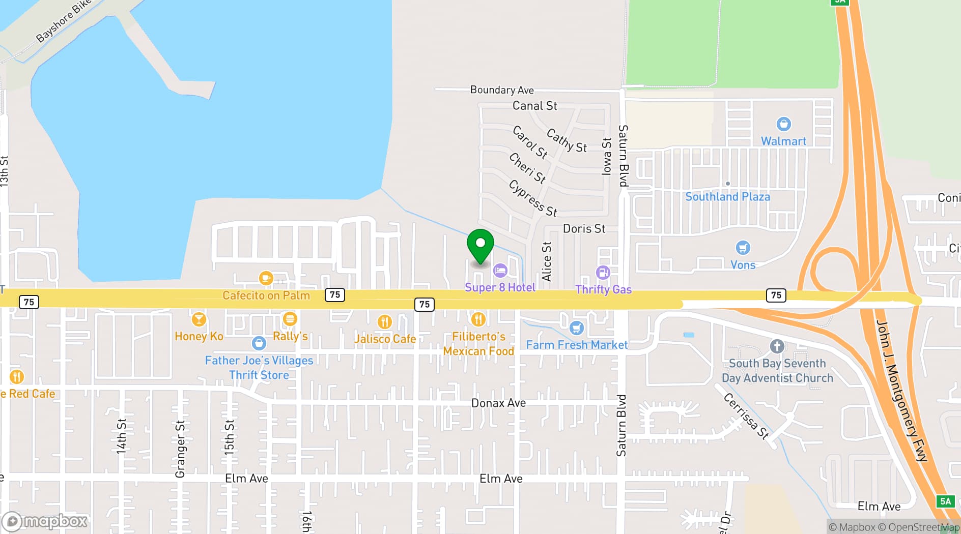 Map showing Fiesta Hall
