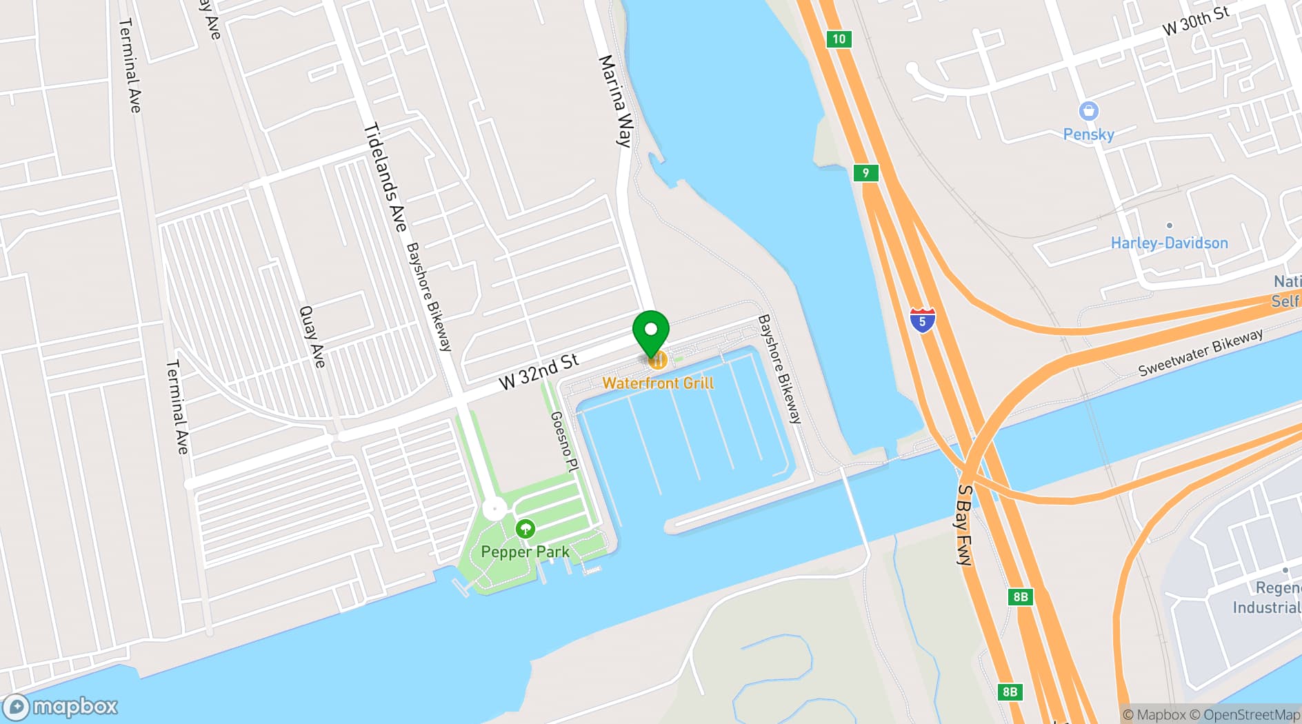 Map showing The Waterfront Grill