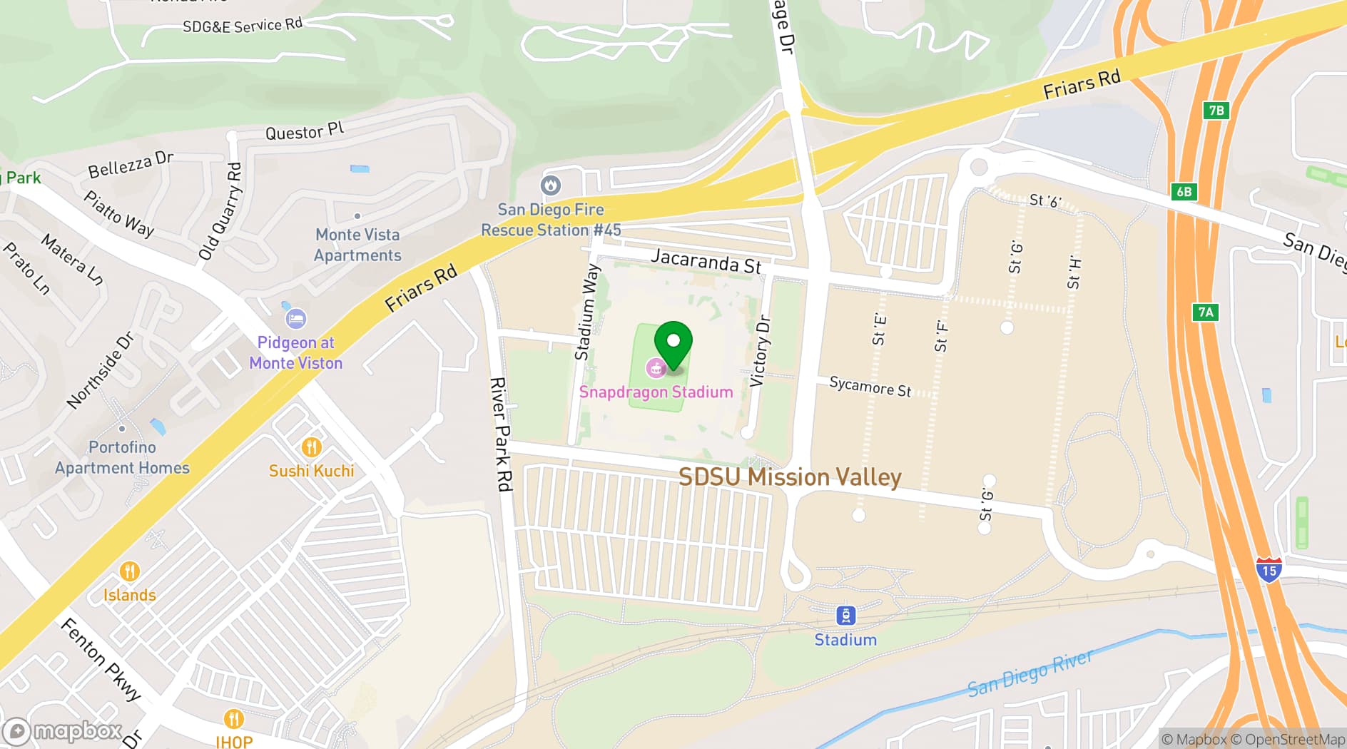 Map showing SDSU Mission Valley