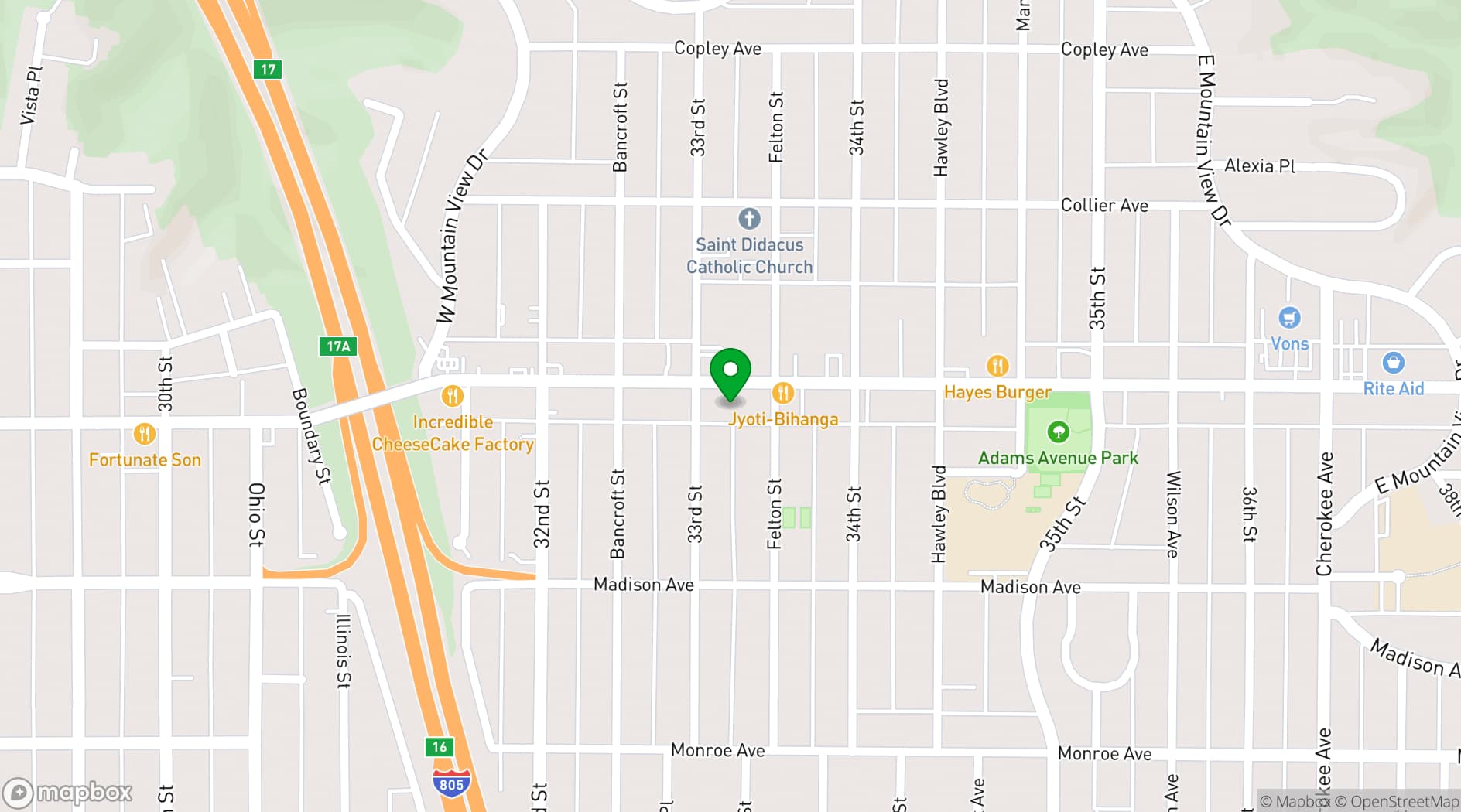 Map showing Adams Avenue Theater