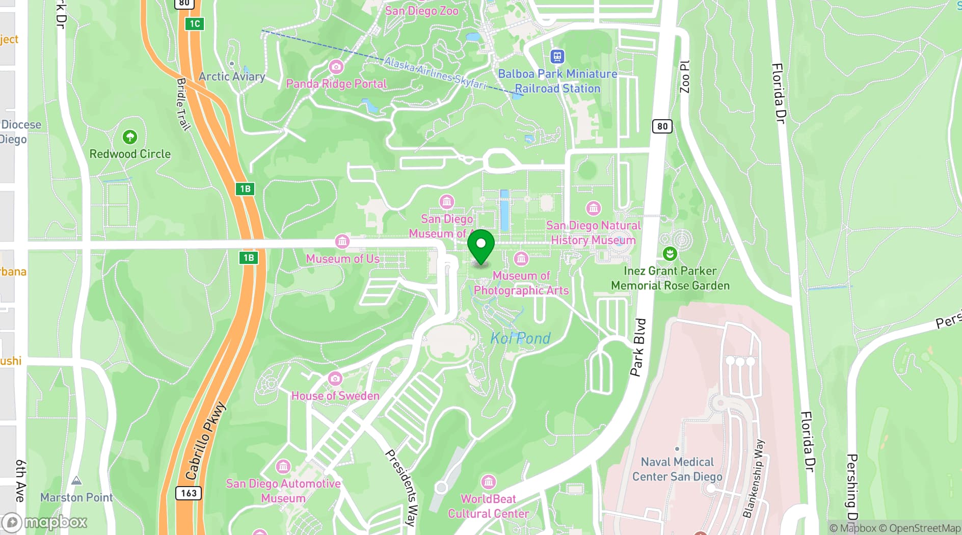Map showing Balboa Park