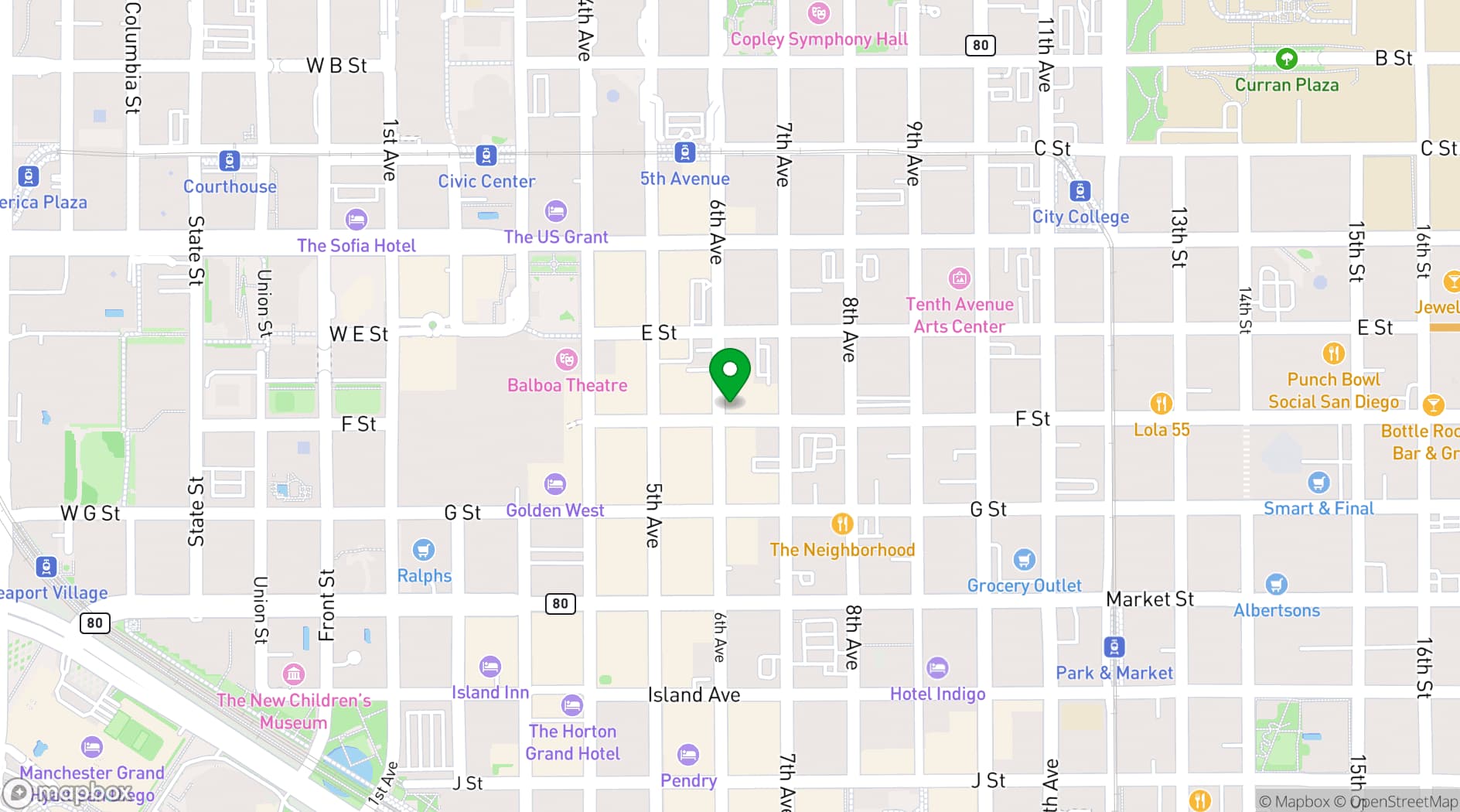 Map showing STK Steakhouse San Diego