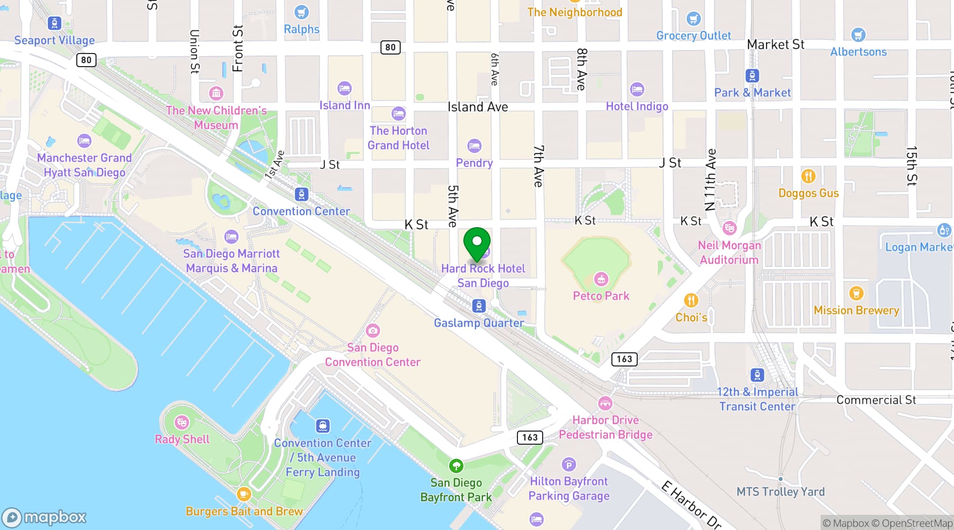 Map showing Petco Park