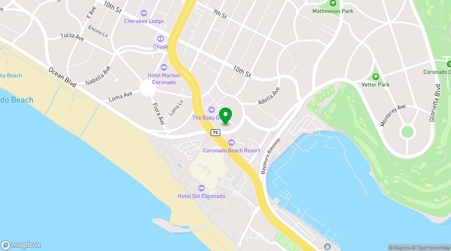 Map showing El Cordova Hotel