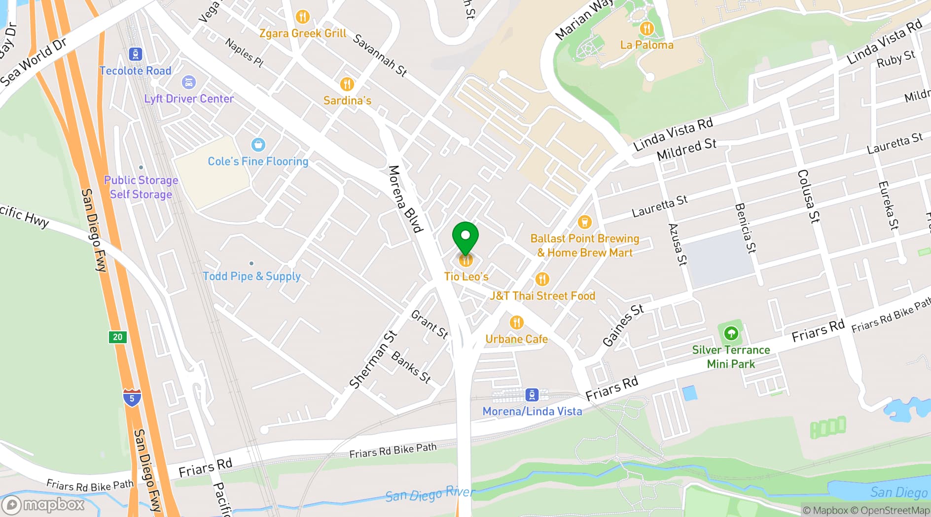 Map showing Tio Leo's Mexican Restaurant