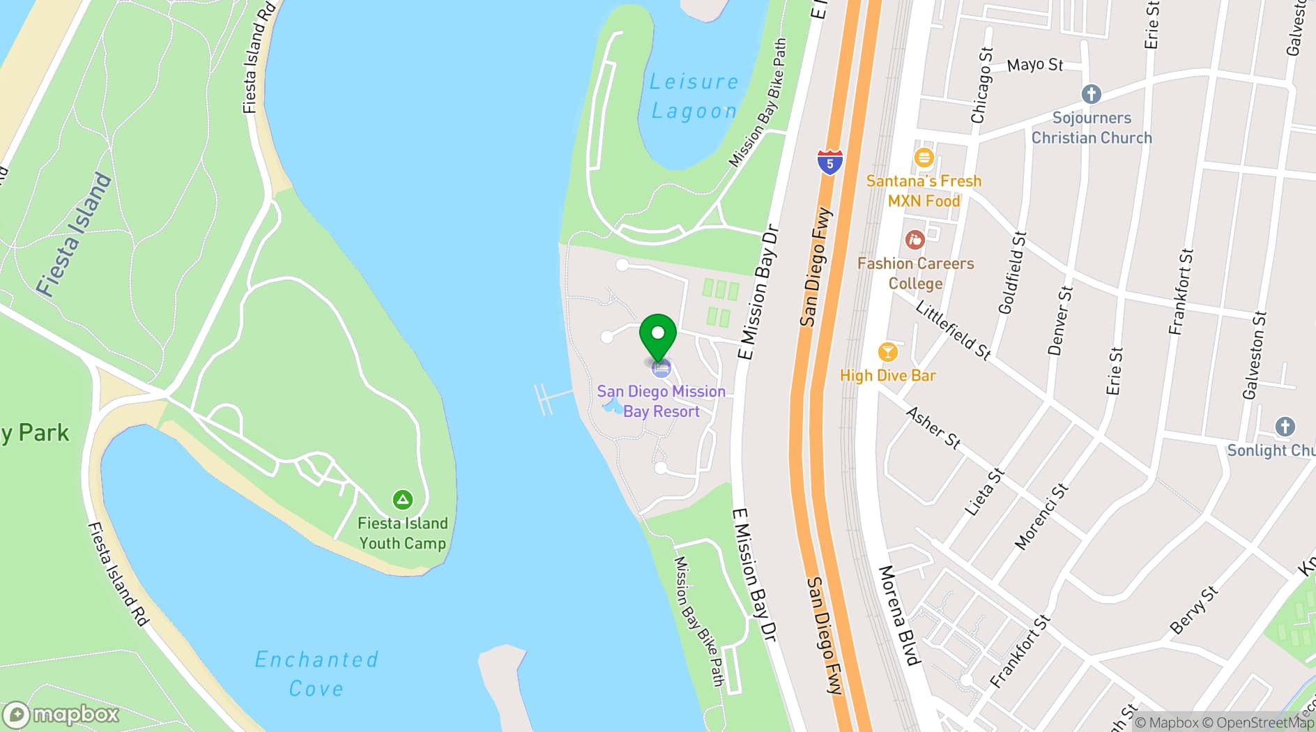 Map showing San Diego Mission Bay Resort