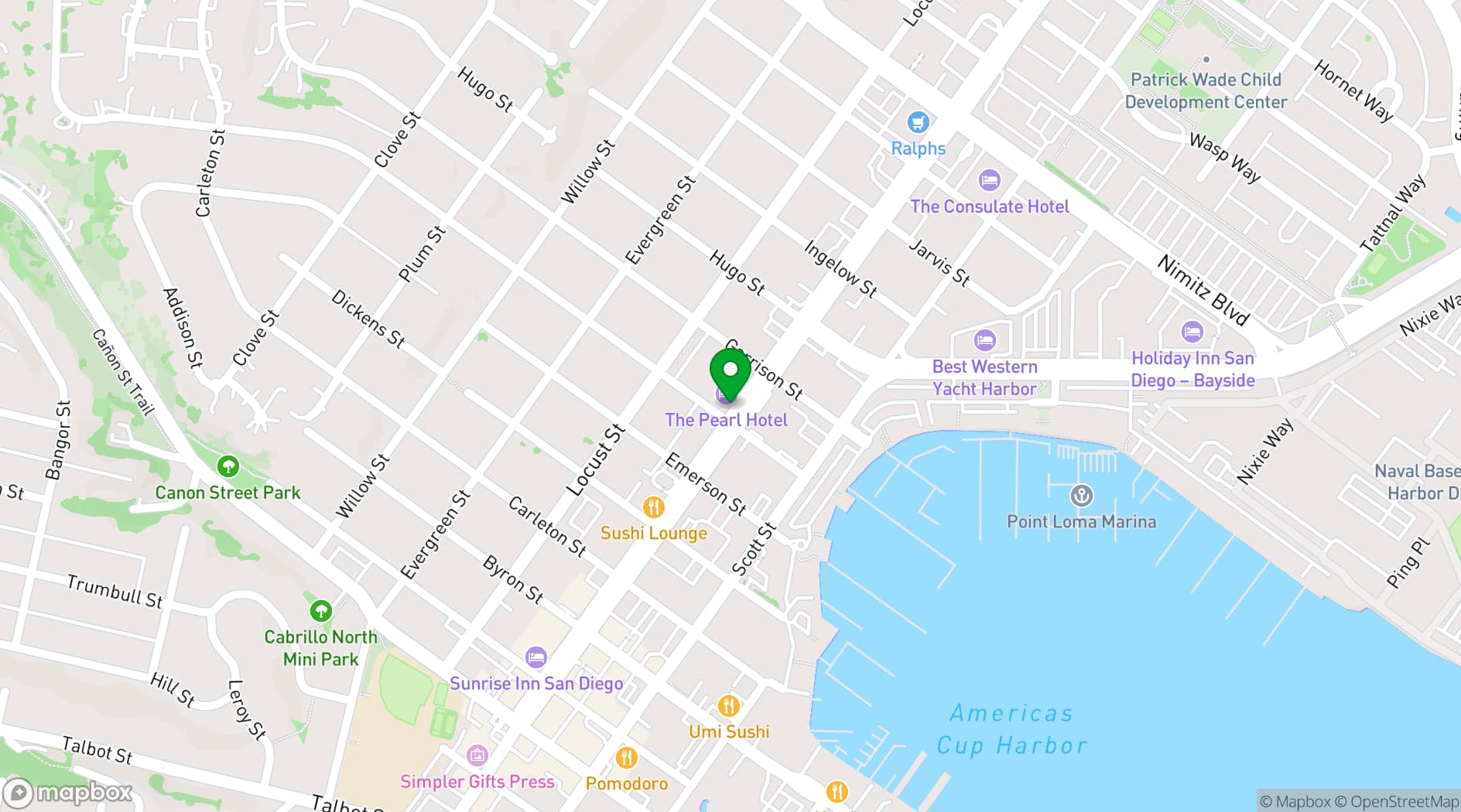 Map showing The Pearl Hotel