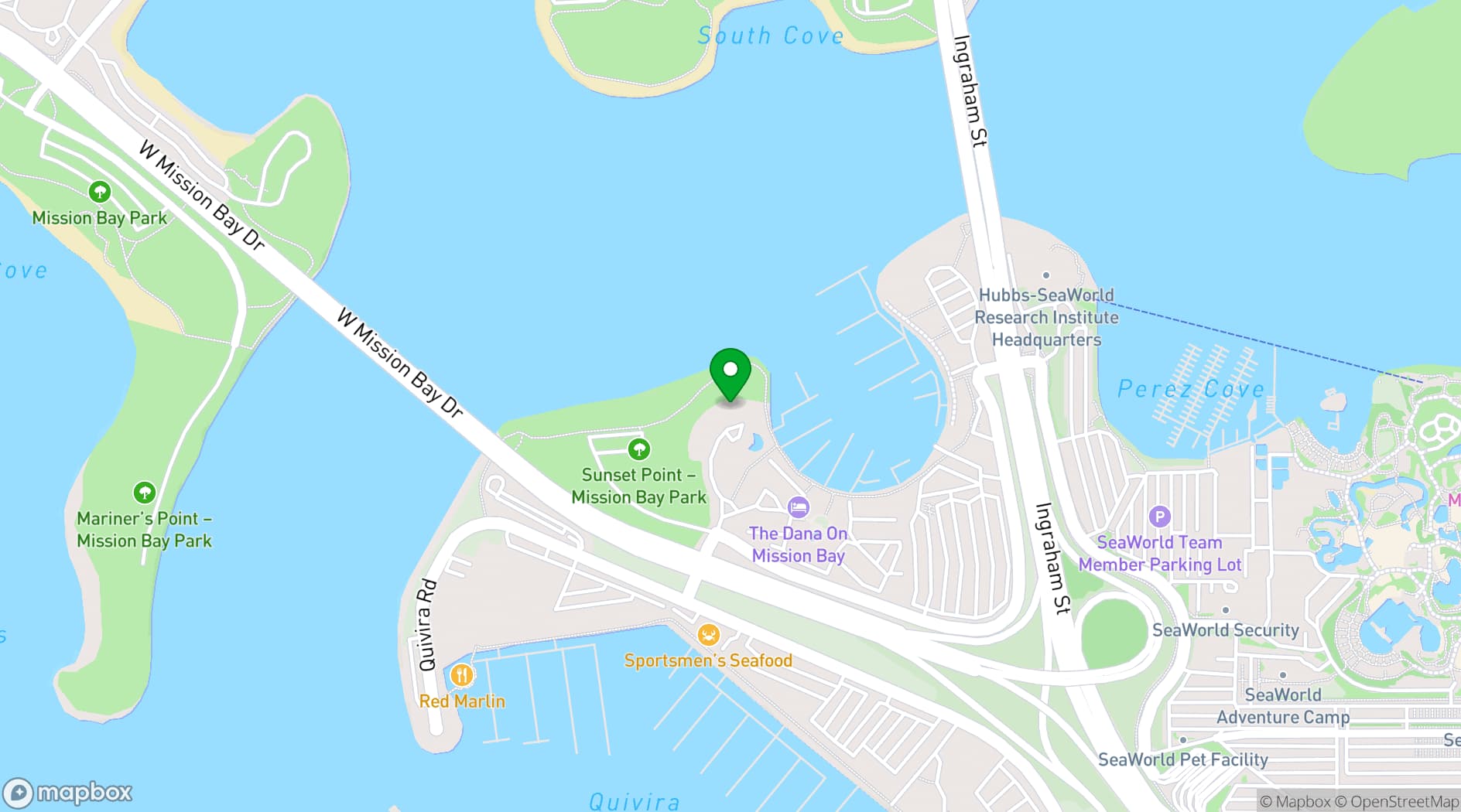 Map showing The Dana on Mission Bay