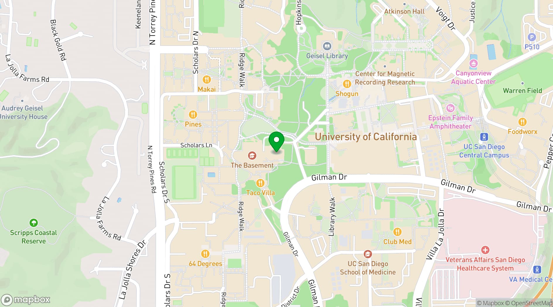 Map showing Mandeville Auditorium