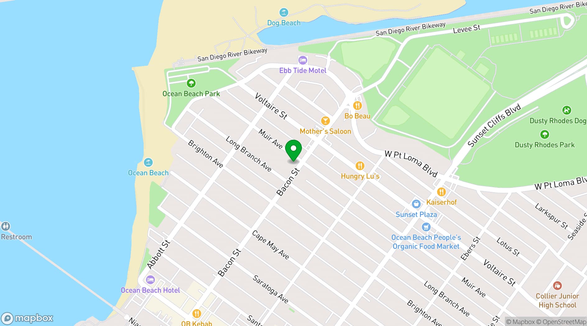 Map showing Ocean Beach Woman's Club