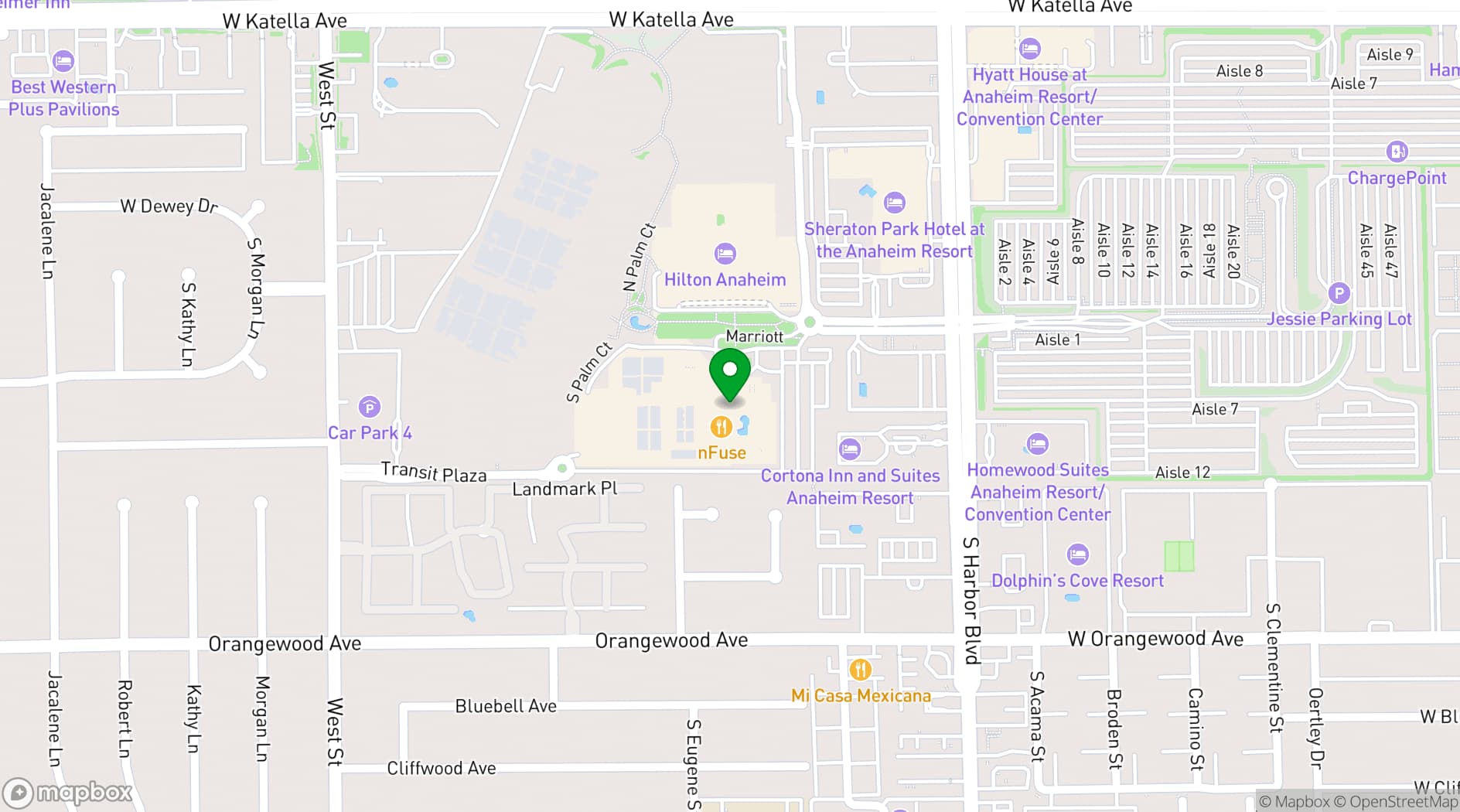 Map showing Anaheim Marriott
