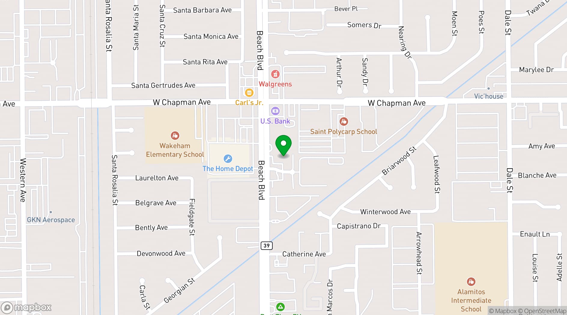 Map showing Crystal Restaurant and Banquet