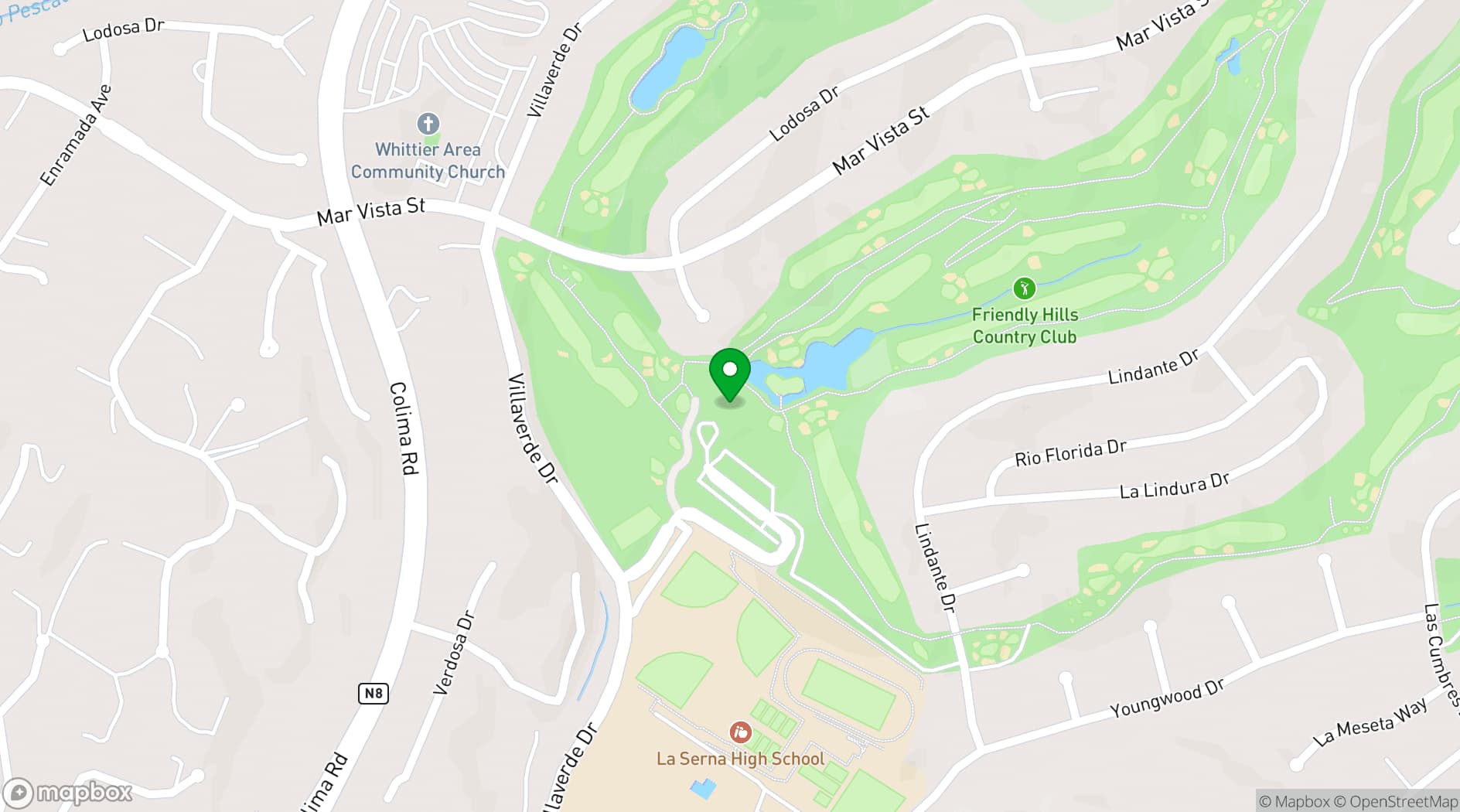 Map showing Friendly Hills Country Club