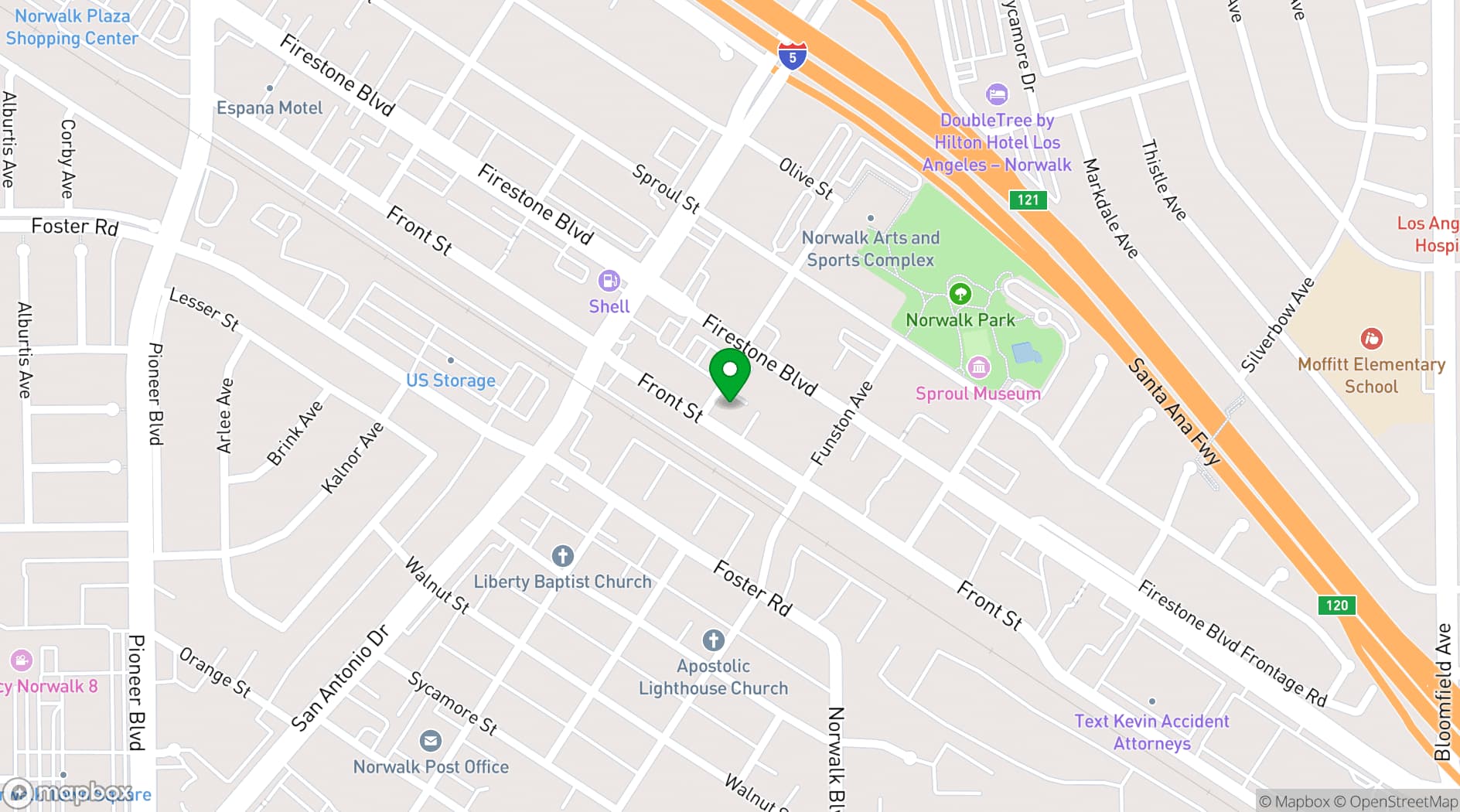 Map showing Norwalk Whittier Hall Rental