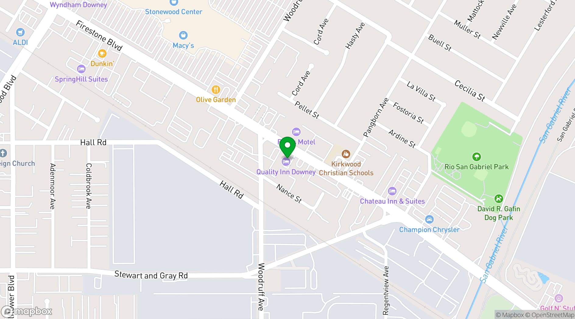 Map showing Quality Inn Downey