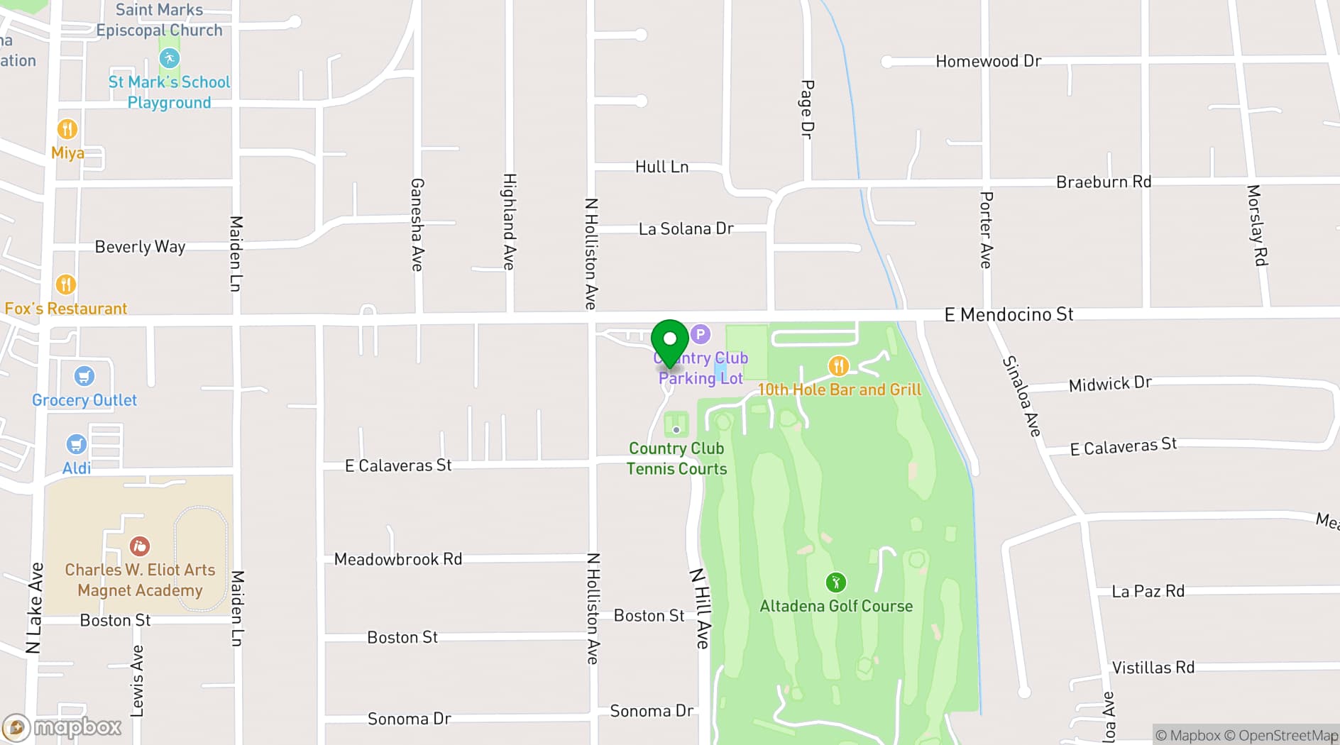 Map showing Altadena Town & Country Club