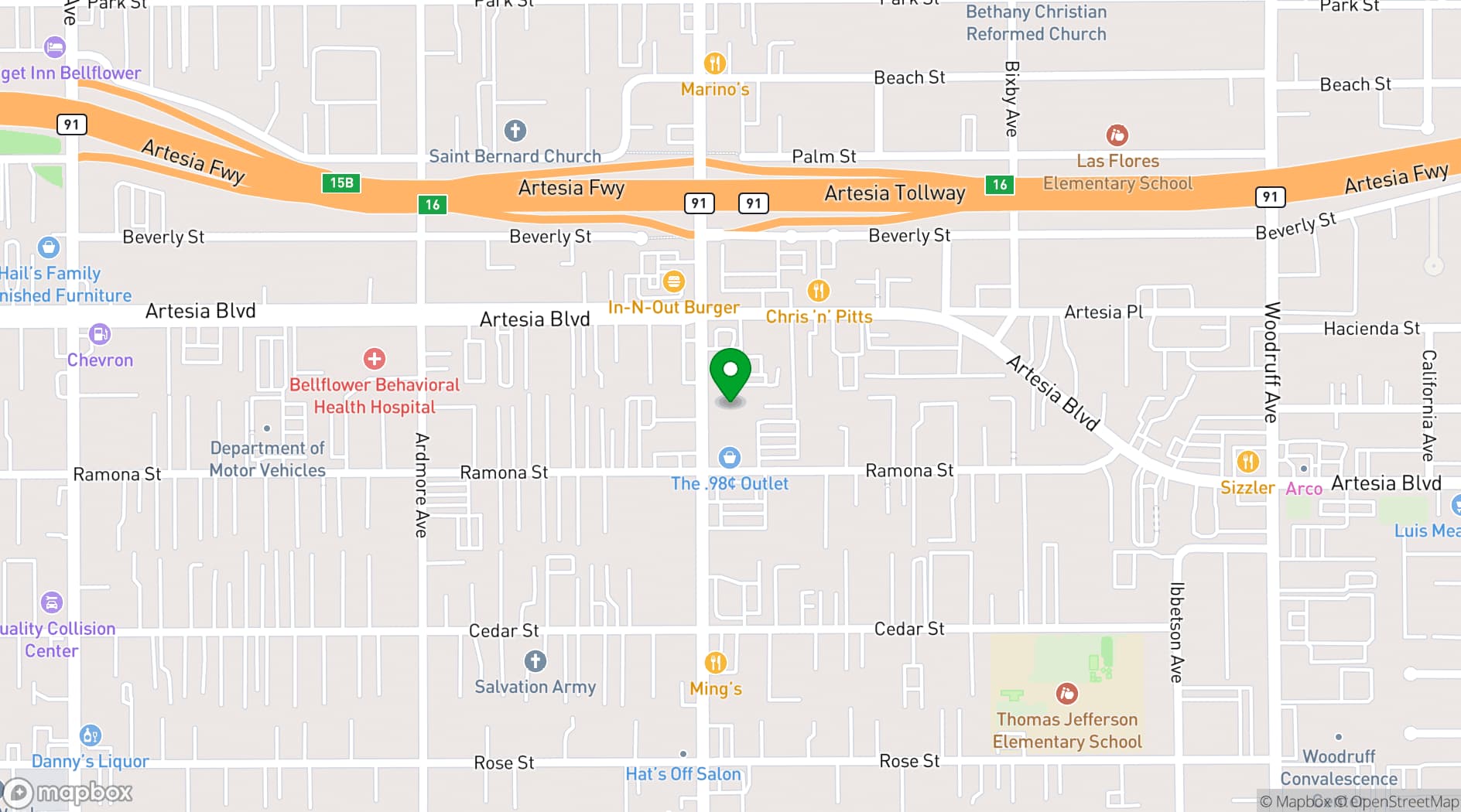 Map showing The Exchange Bellflower