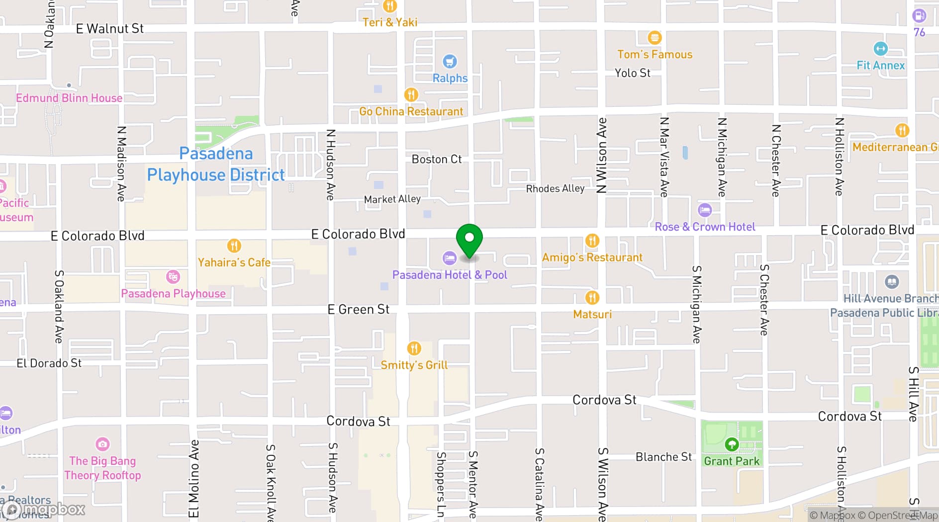 Map showing Pasadena Hotel & Pool