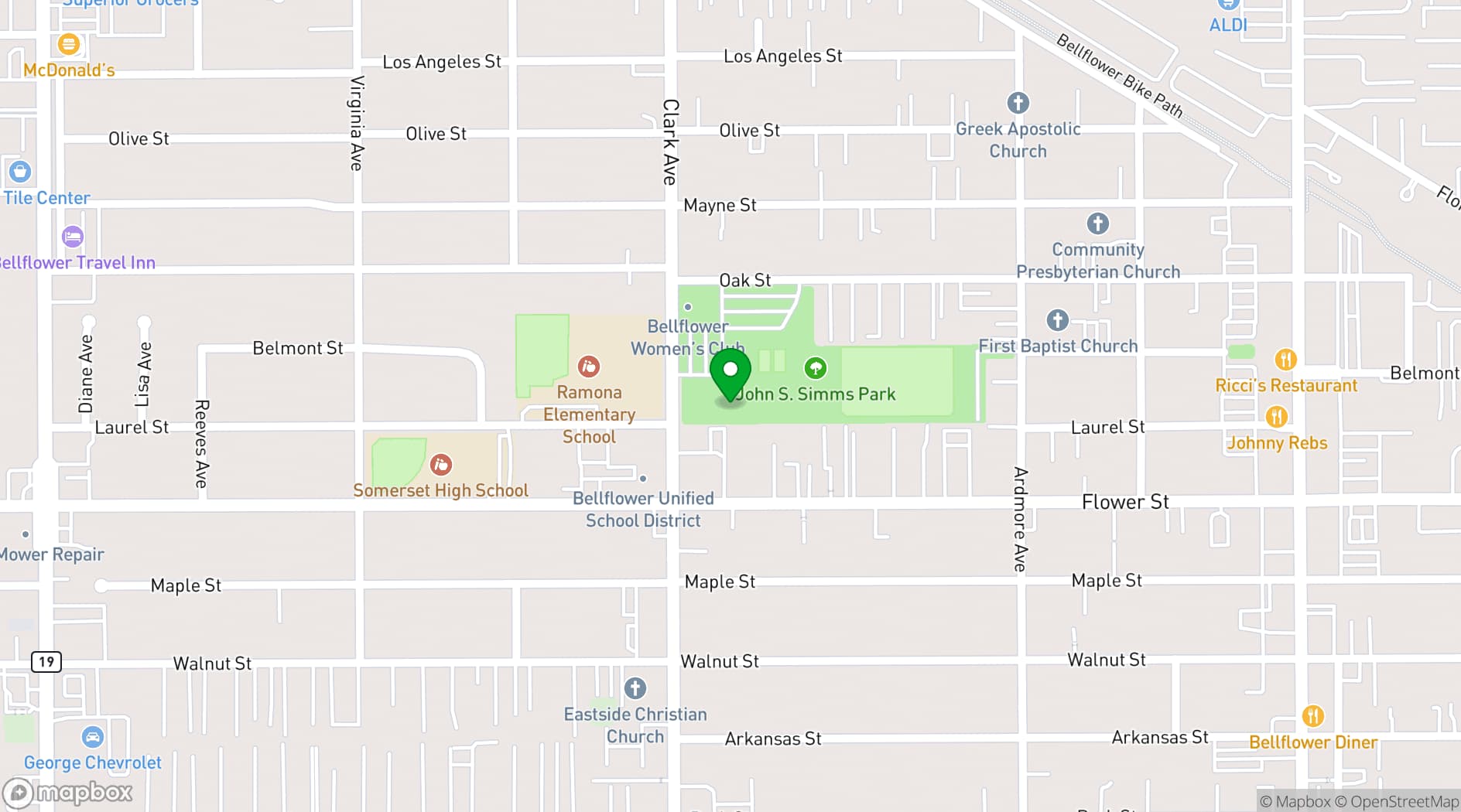 Map showing John S. Simms Park