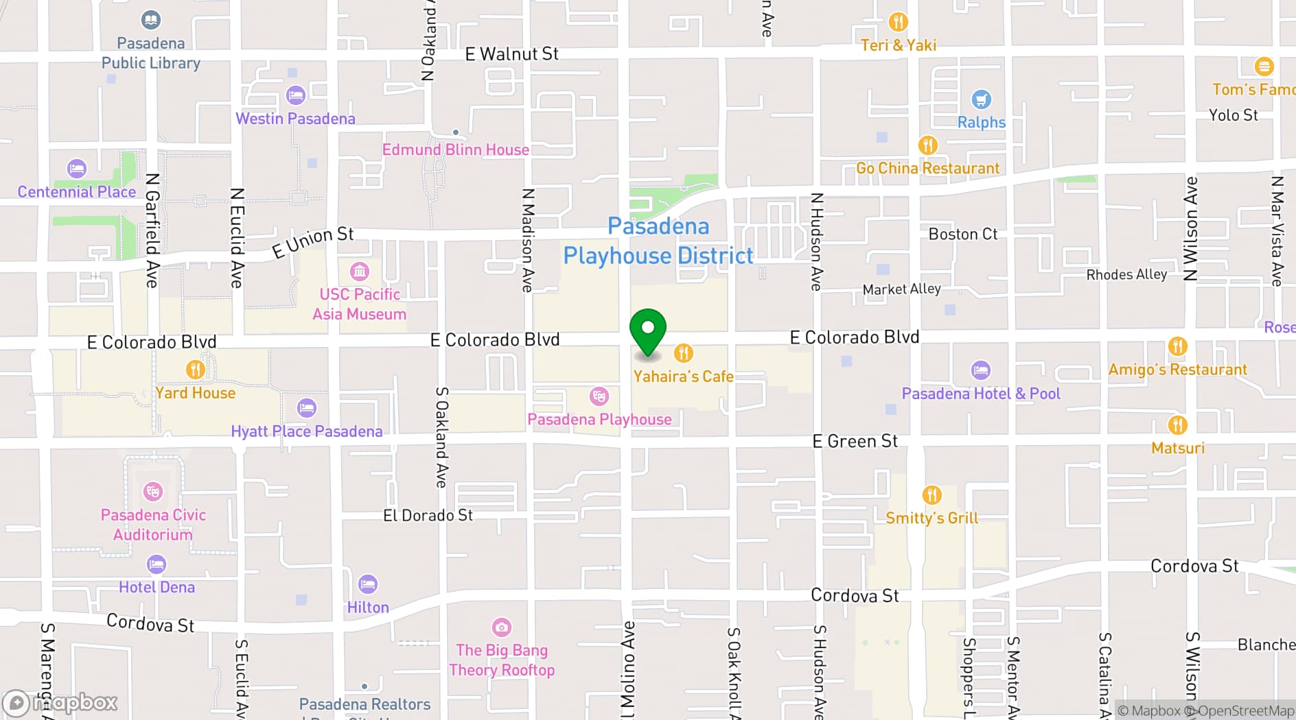 Map showing Spaces Playhouse District