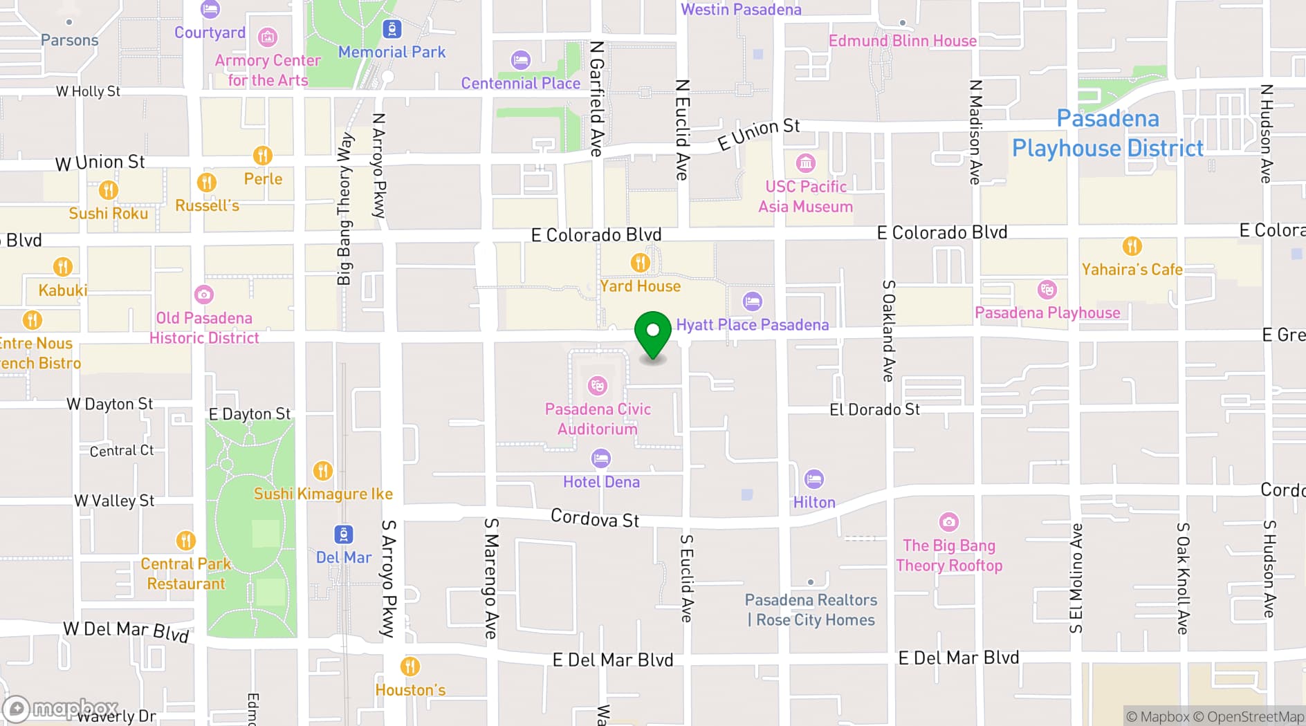 Map showing Pasadena Convention Center