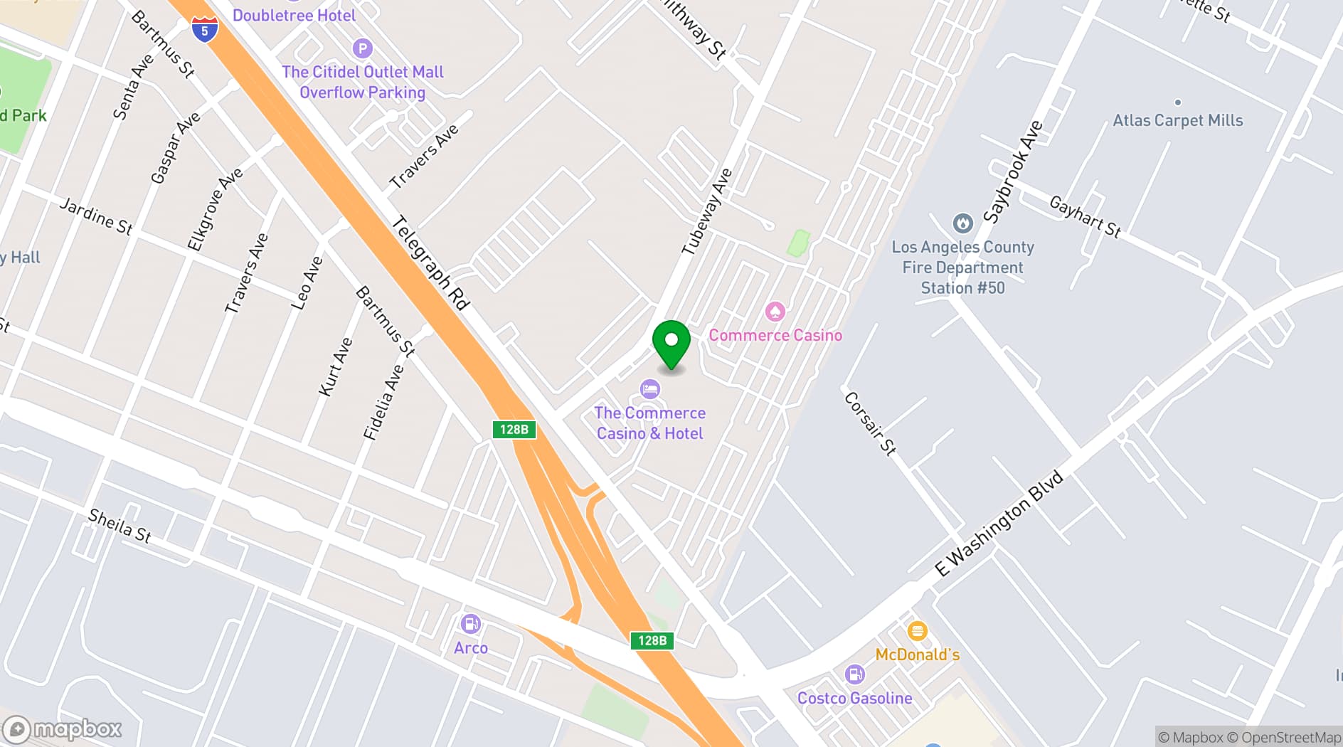 Map showing Commerce Casino & Hotel