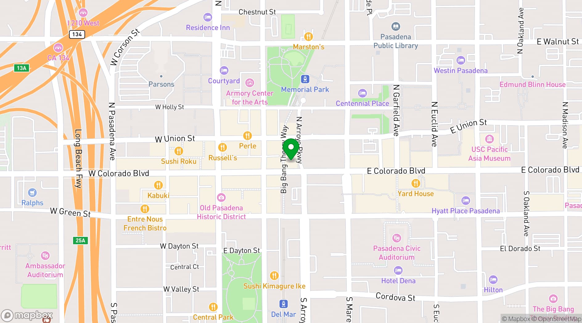 Map showing 117 East Colorado Boulevard