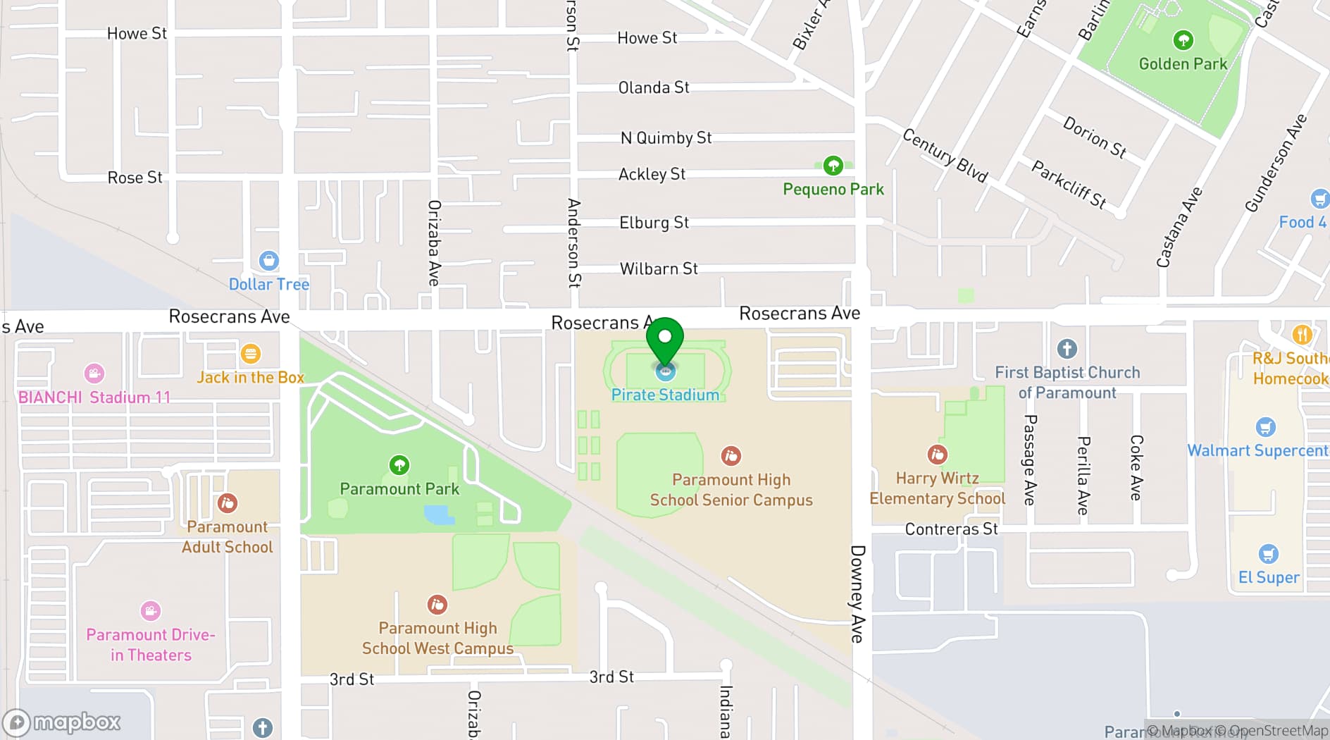 Map showing PHS Pirate Stadium