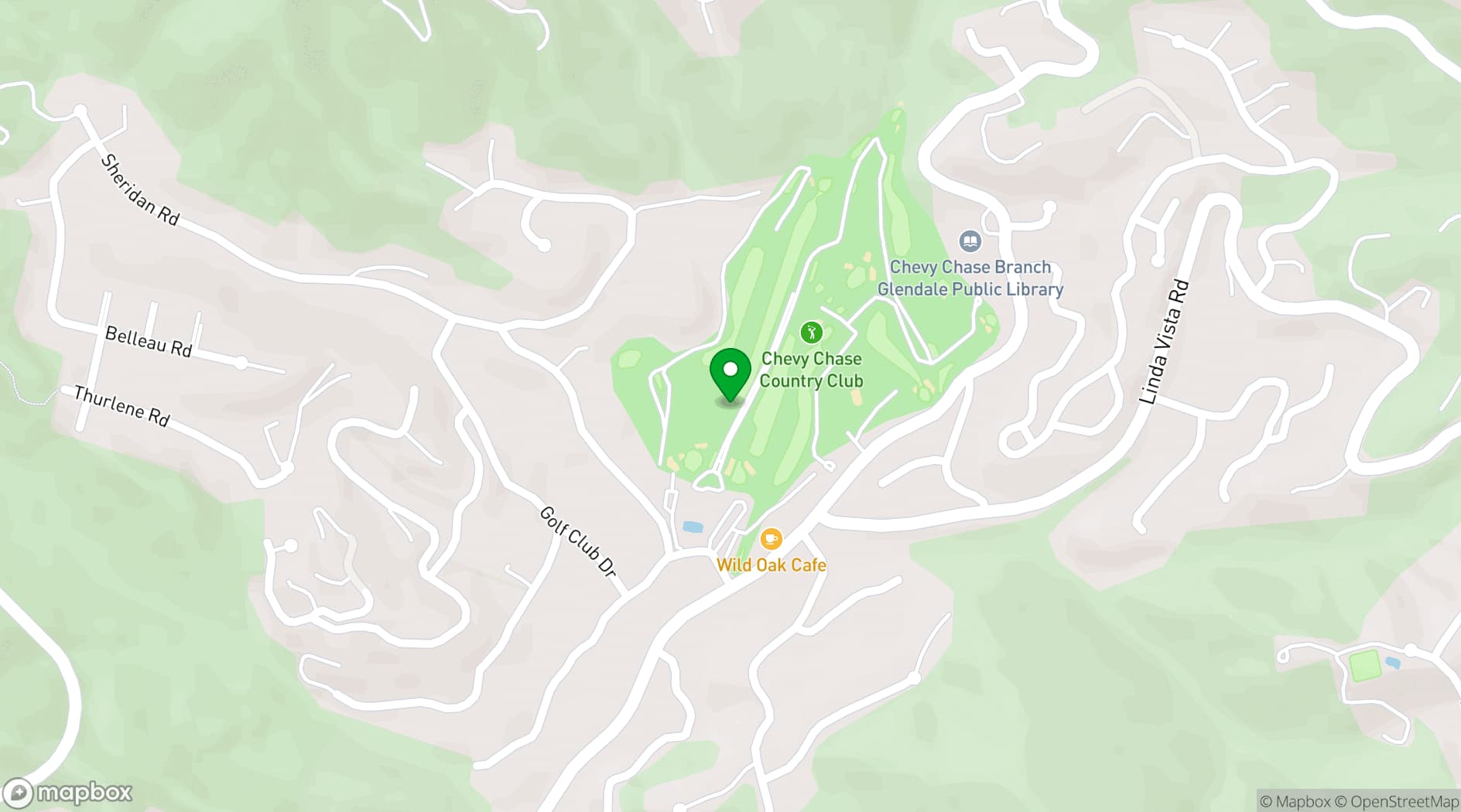 Map showing The Sycamore Restaurant at Chevy Chase Country Club