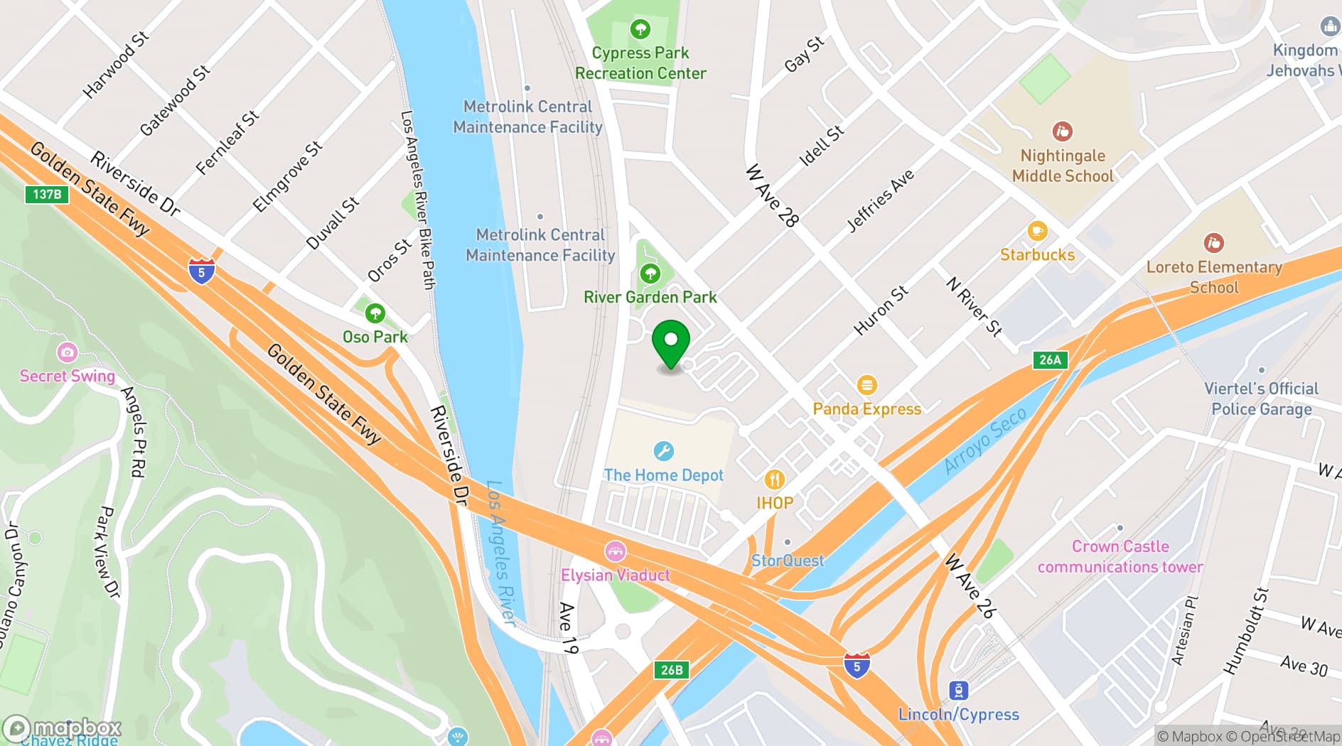 Map showing Los Angeles River Center & Gardens