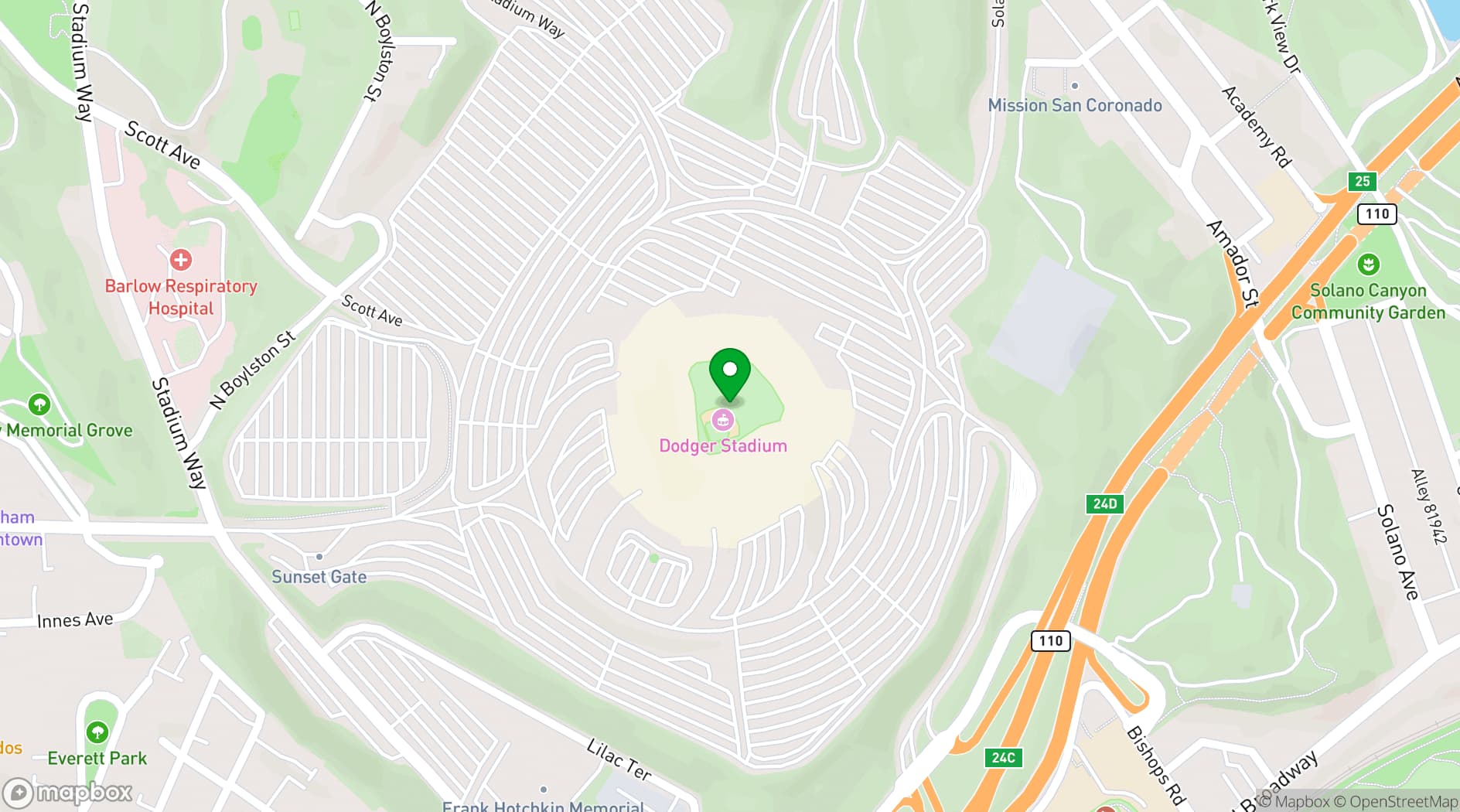 Map showing Dodger Stadium