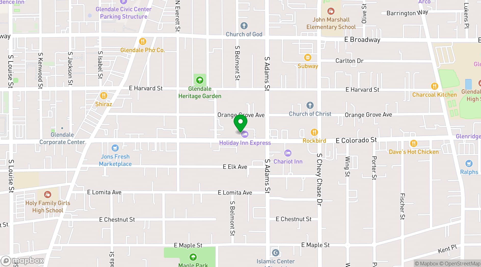 Map showing Holiday Inn Express & Suites Glendale Downtown