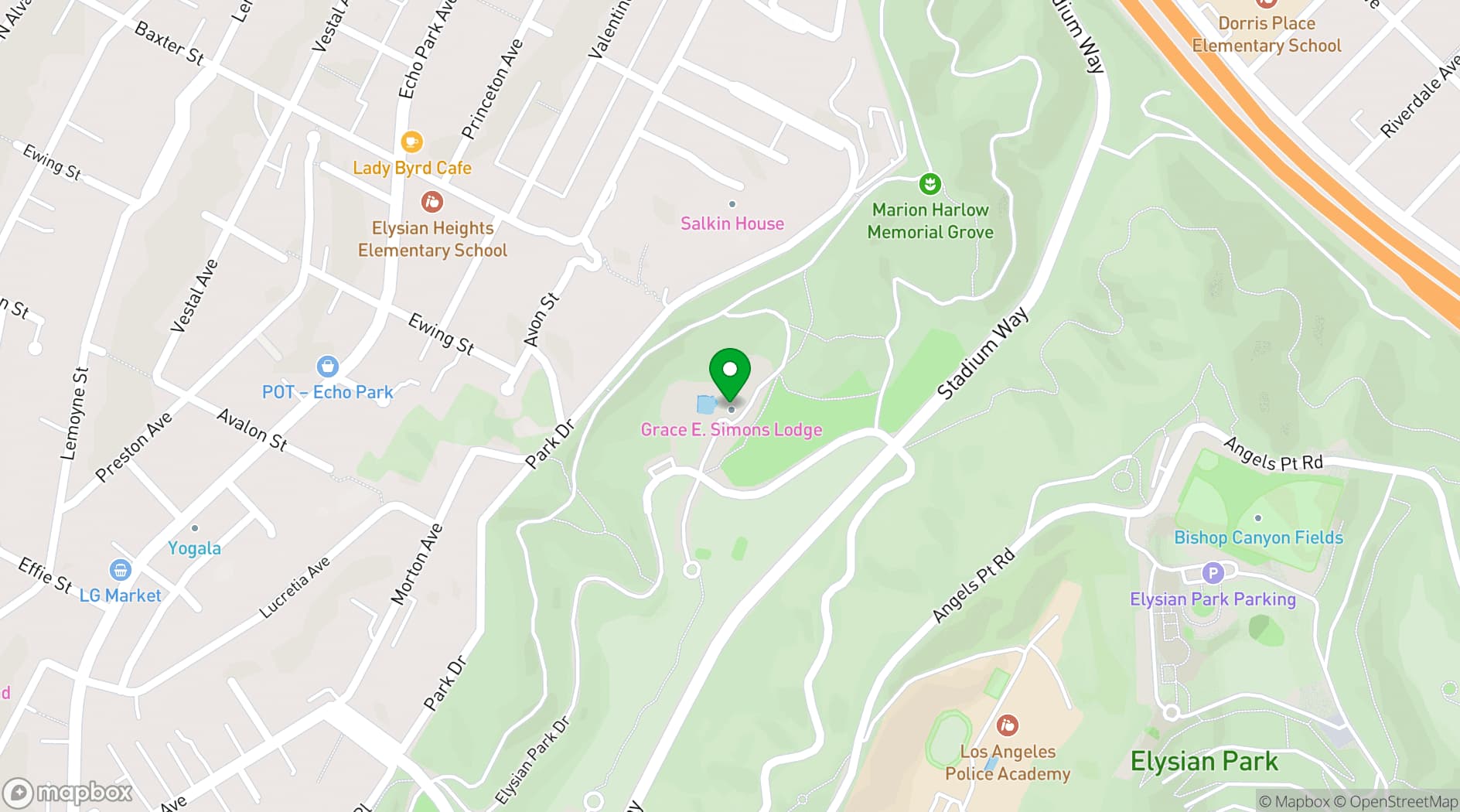 Map showing Grace E. Simons Lodge