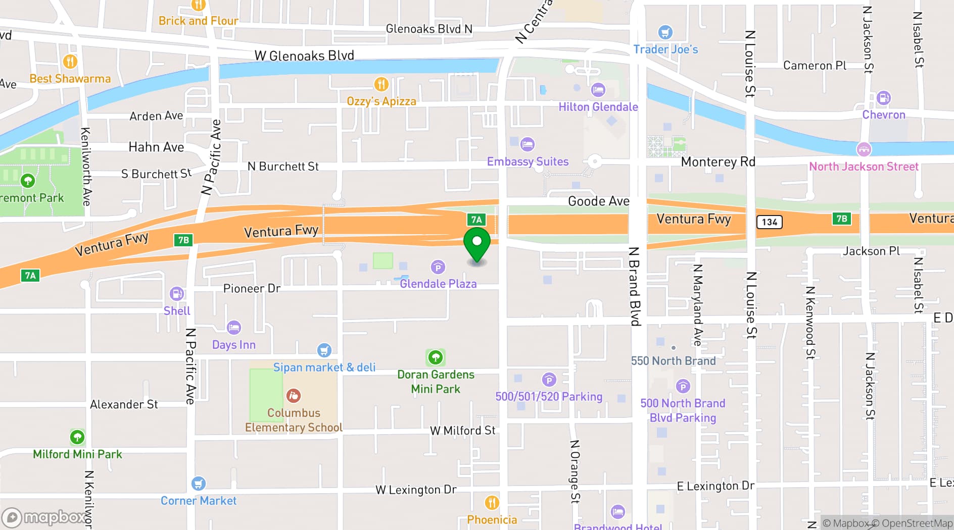 Map showing Glendale Plaza