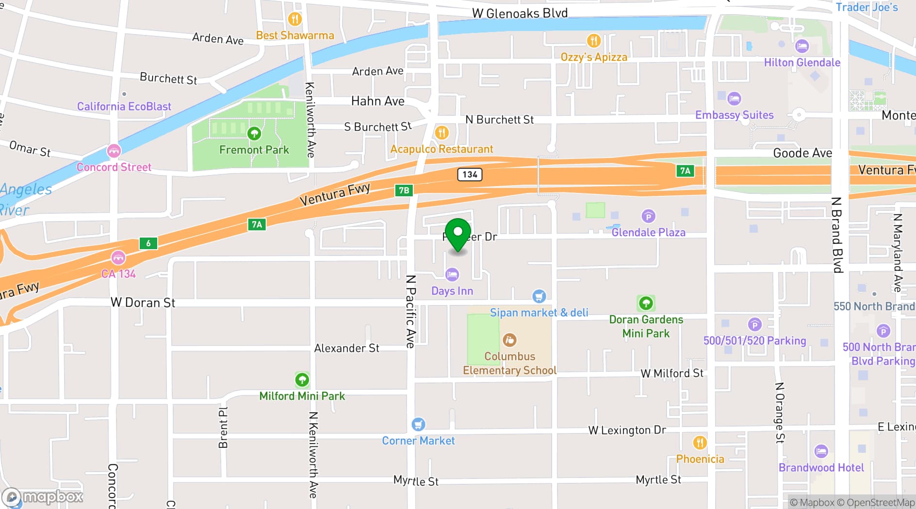 Map showing Glendale Express Hotel