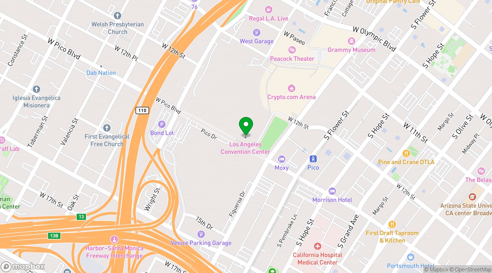 Map showing Los Angeles St. Executive Center