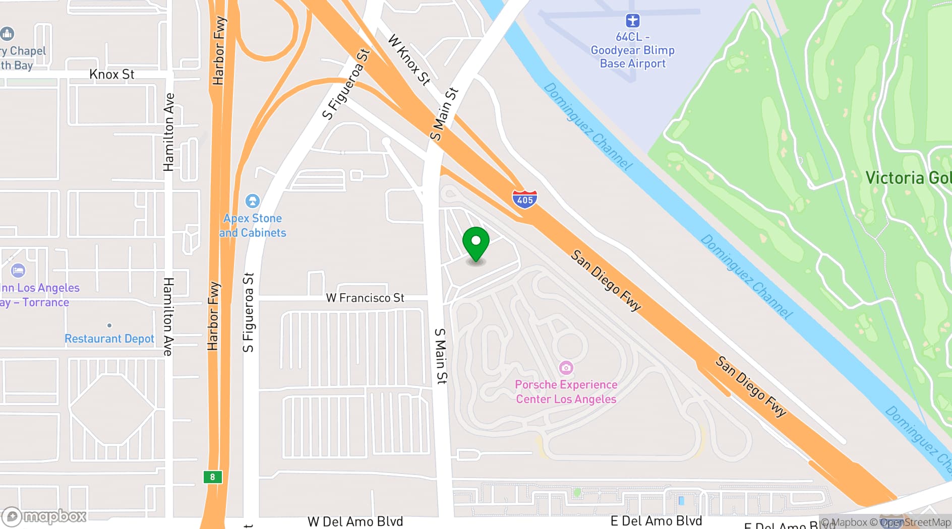 Map showing Porsche Experience Center Los Angeles