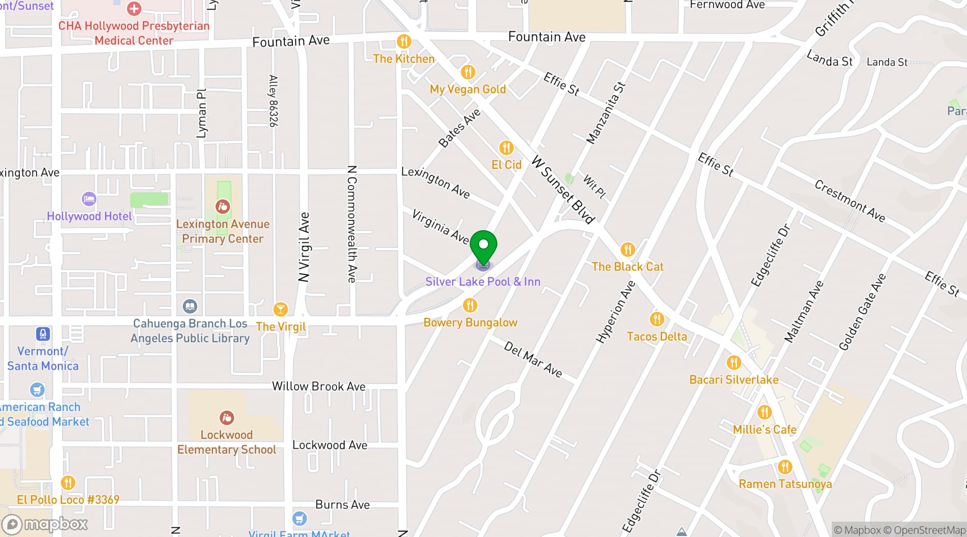 Map showing Silver Lake Pool & Inn