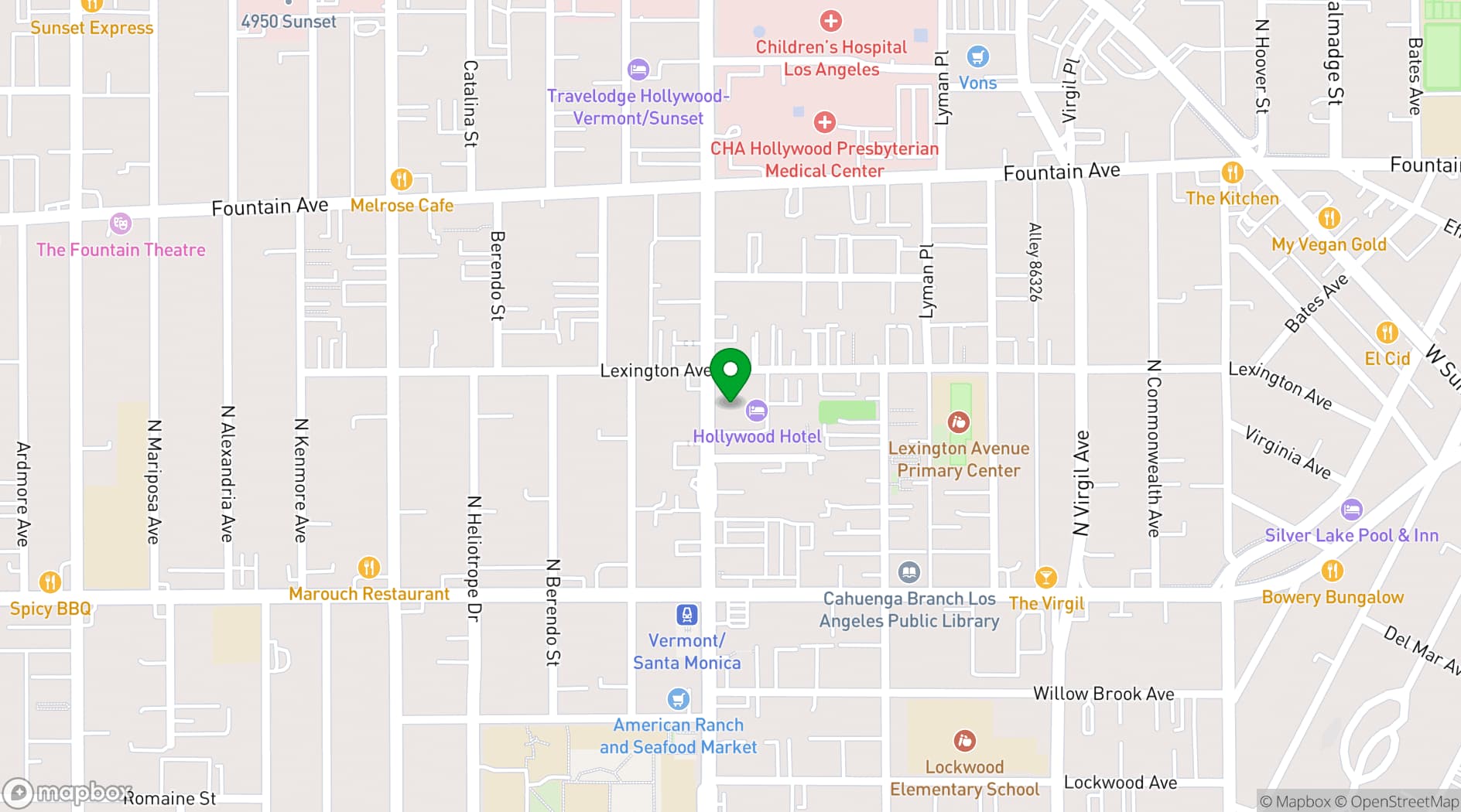 Map showing Hollywood Hotel