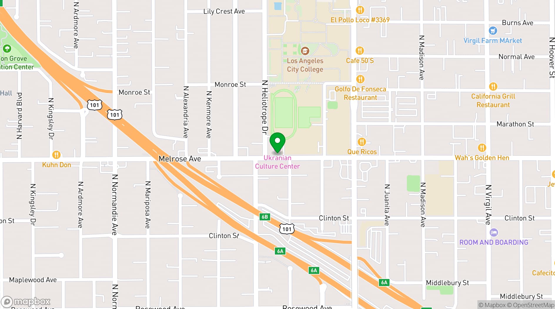 Map showing Ukrainian Culture Center Los Angeles