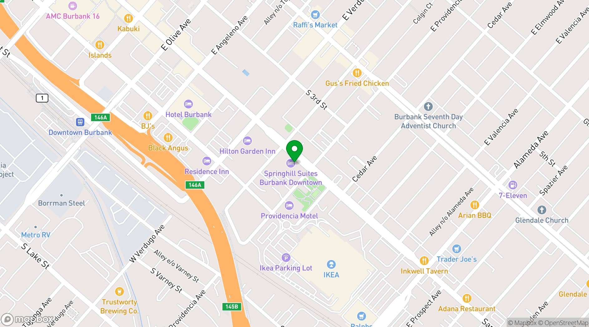 Map showing Hotel Burbank