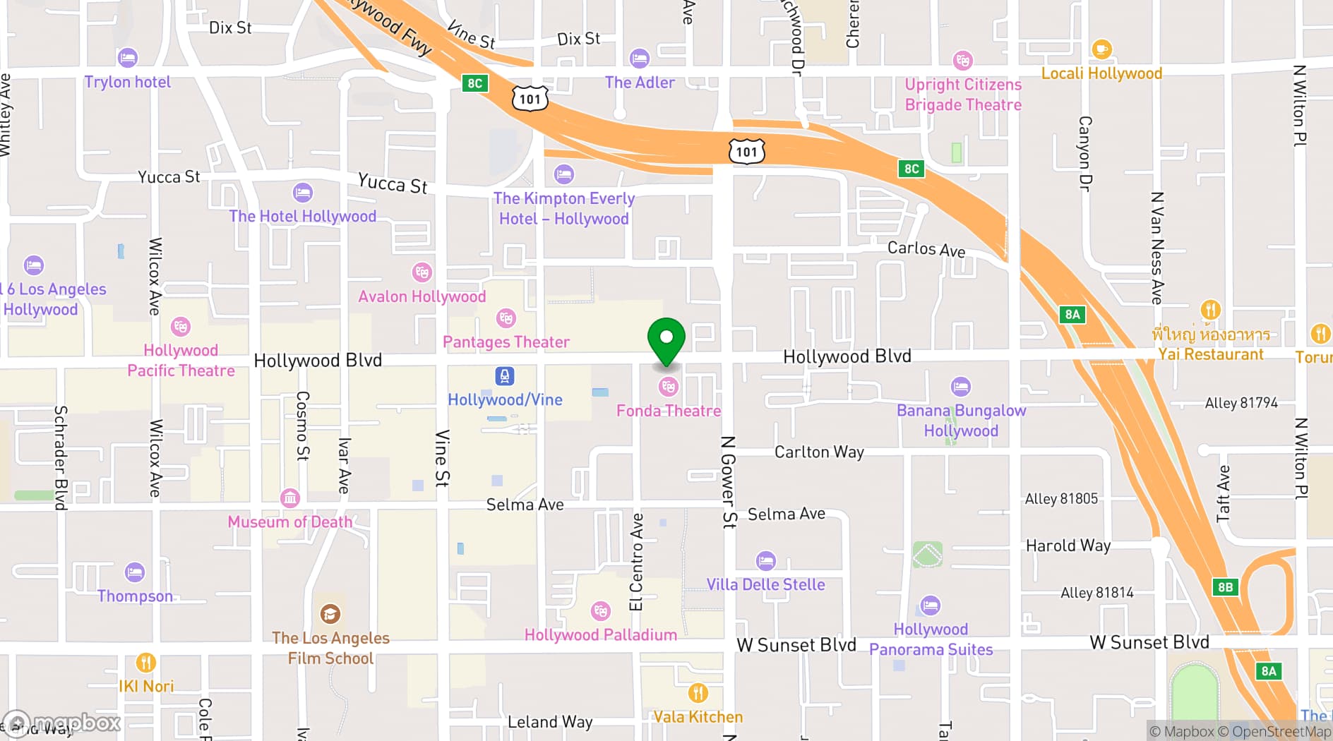 Map showing The Fonda Theatre