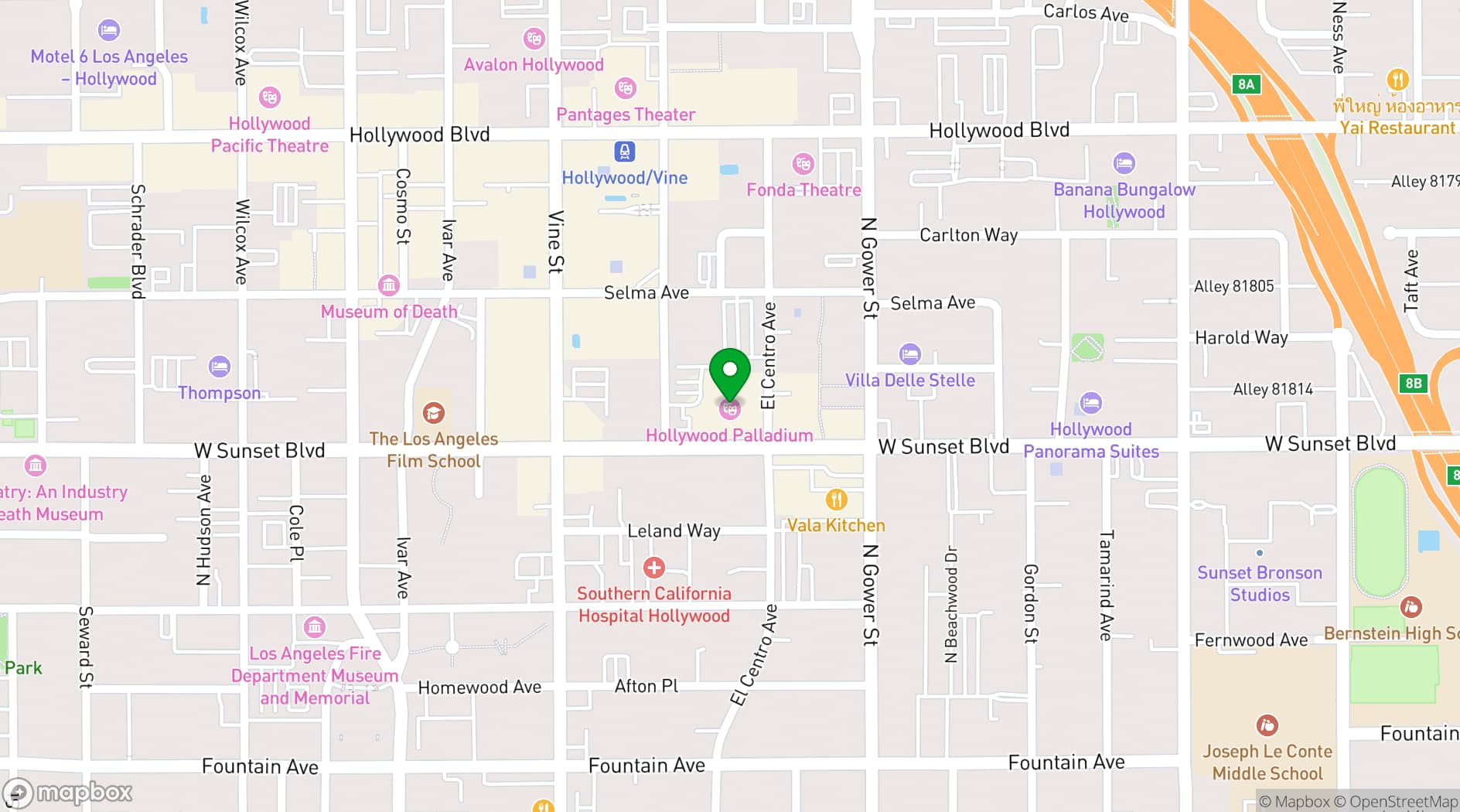 Map showing Hollywood Palladium