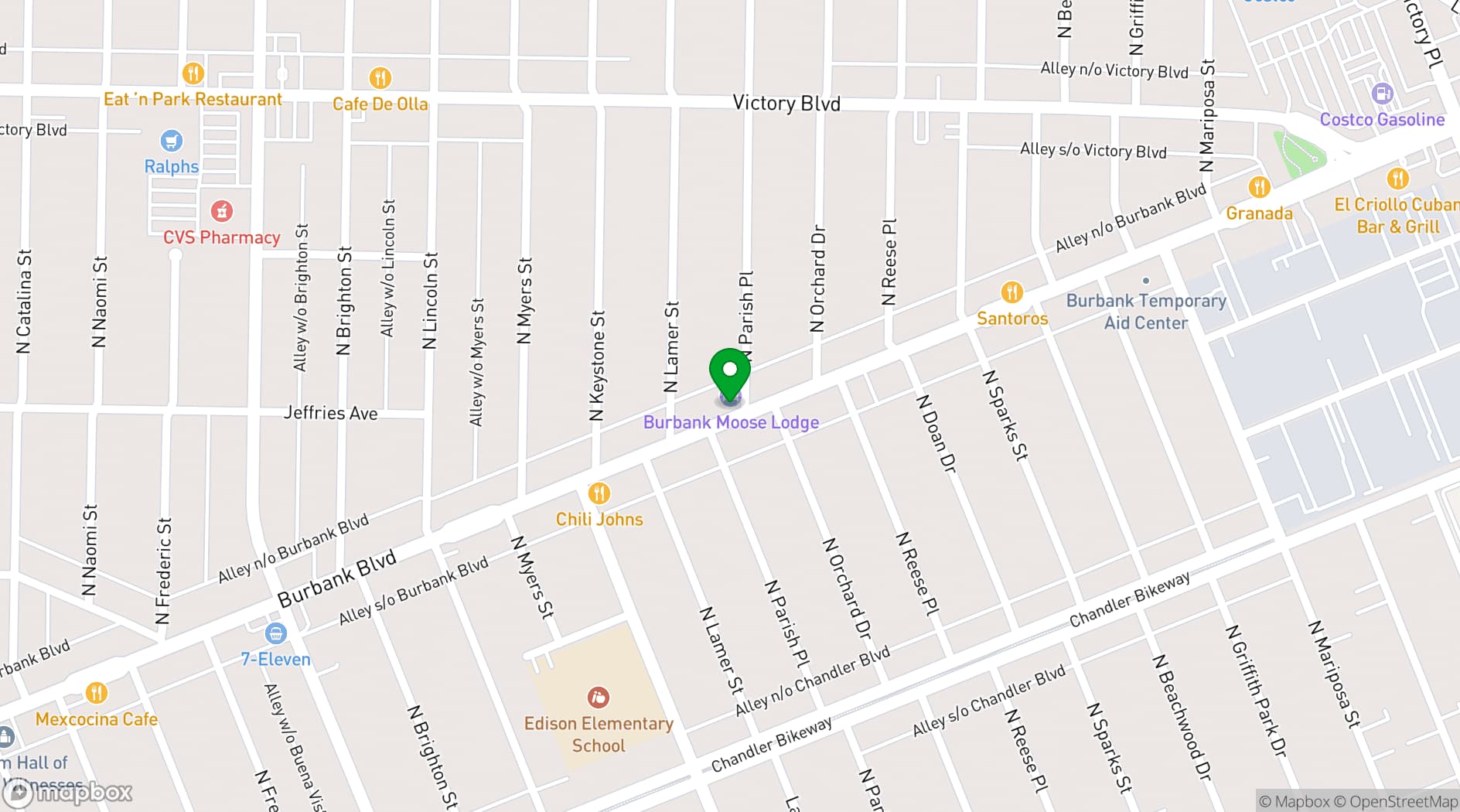 Map showing The Burbank Moose Lodge
