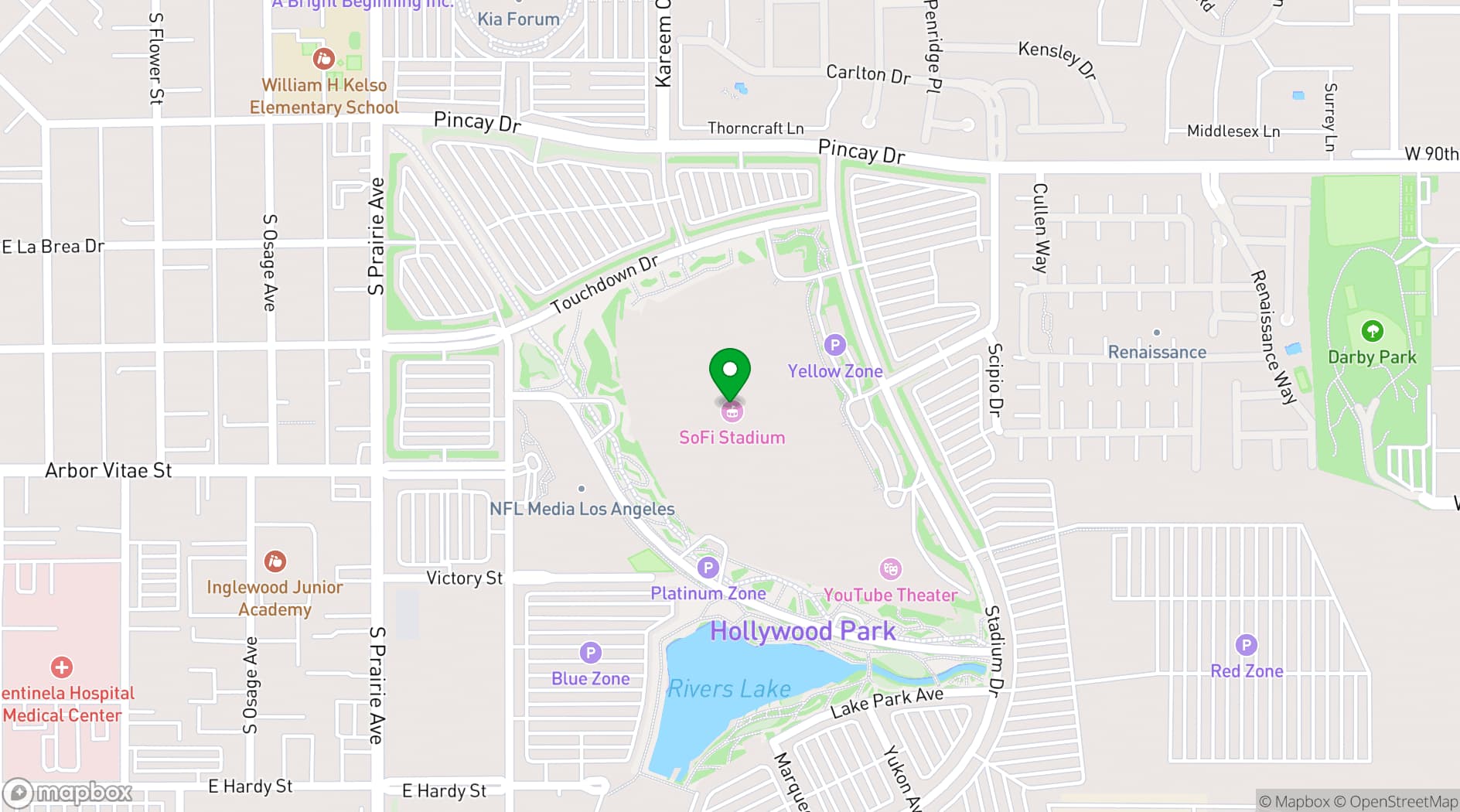 Map showing SoFi Stadium