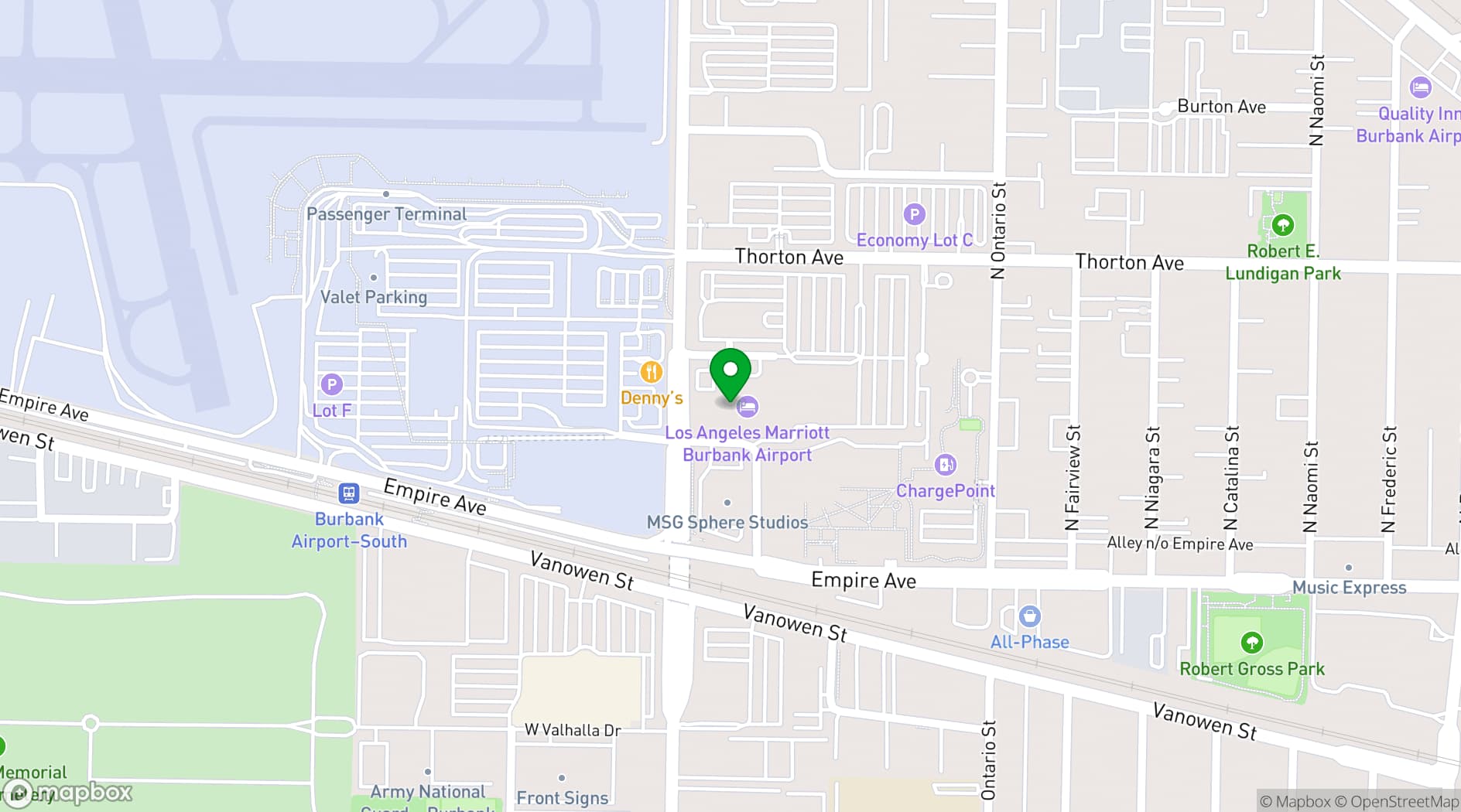 Map showing Los Angeles Marriott Burbank Airport