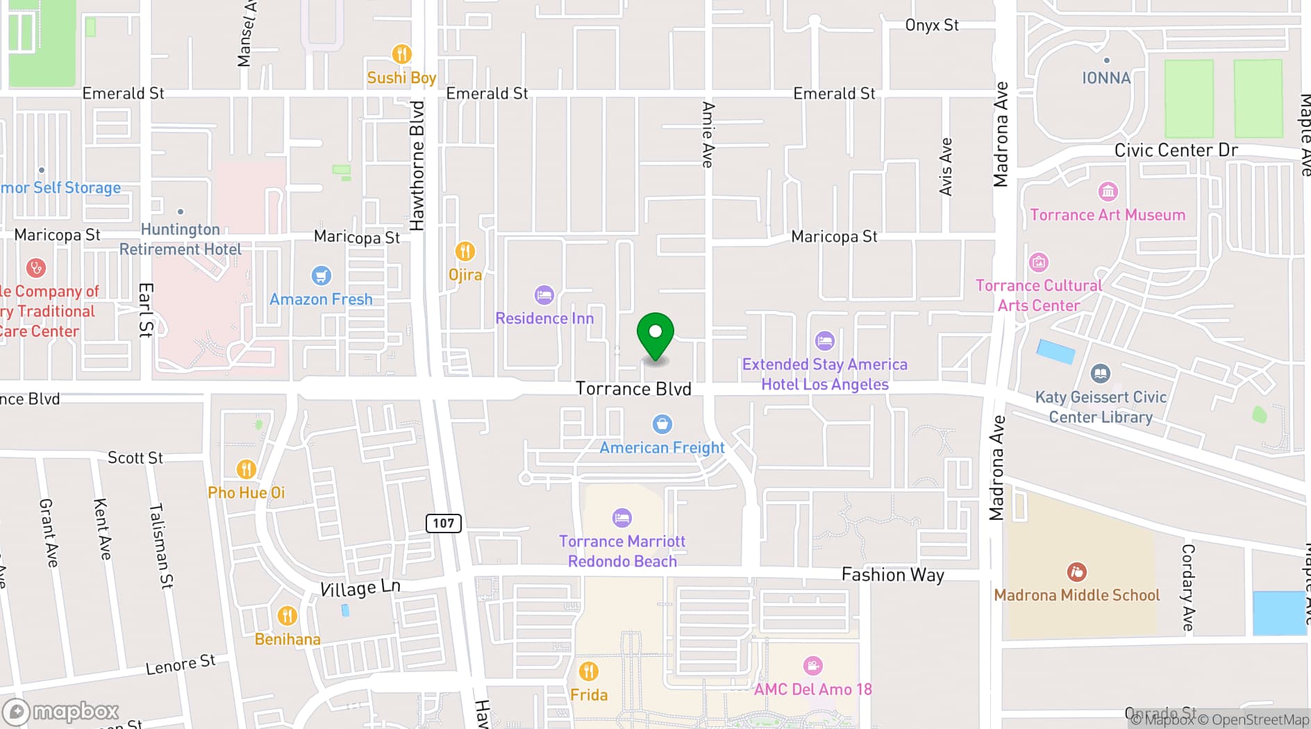 Map showing Saint Mina Banquet Hall