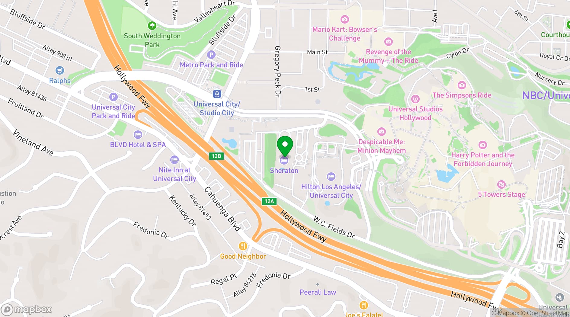 Map showing Sheraton Universal Hotel