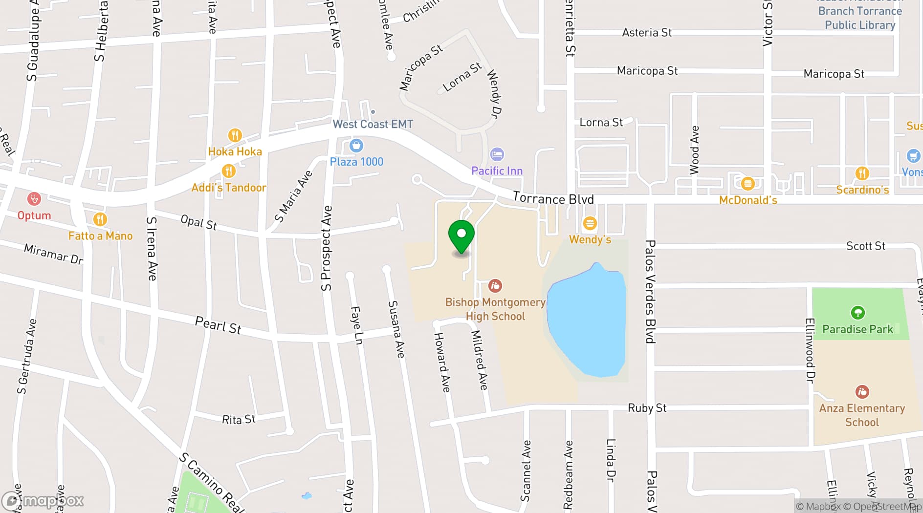 Map showing Bishop Montgomery High School - TBK Rehearsal Room 318